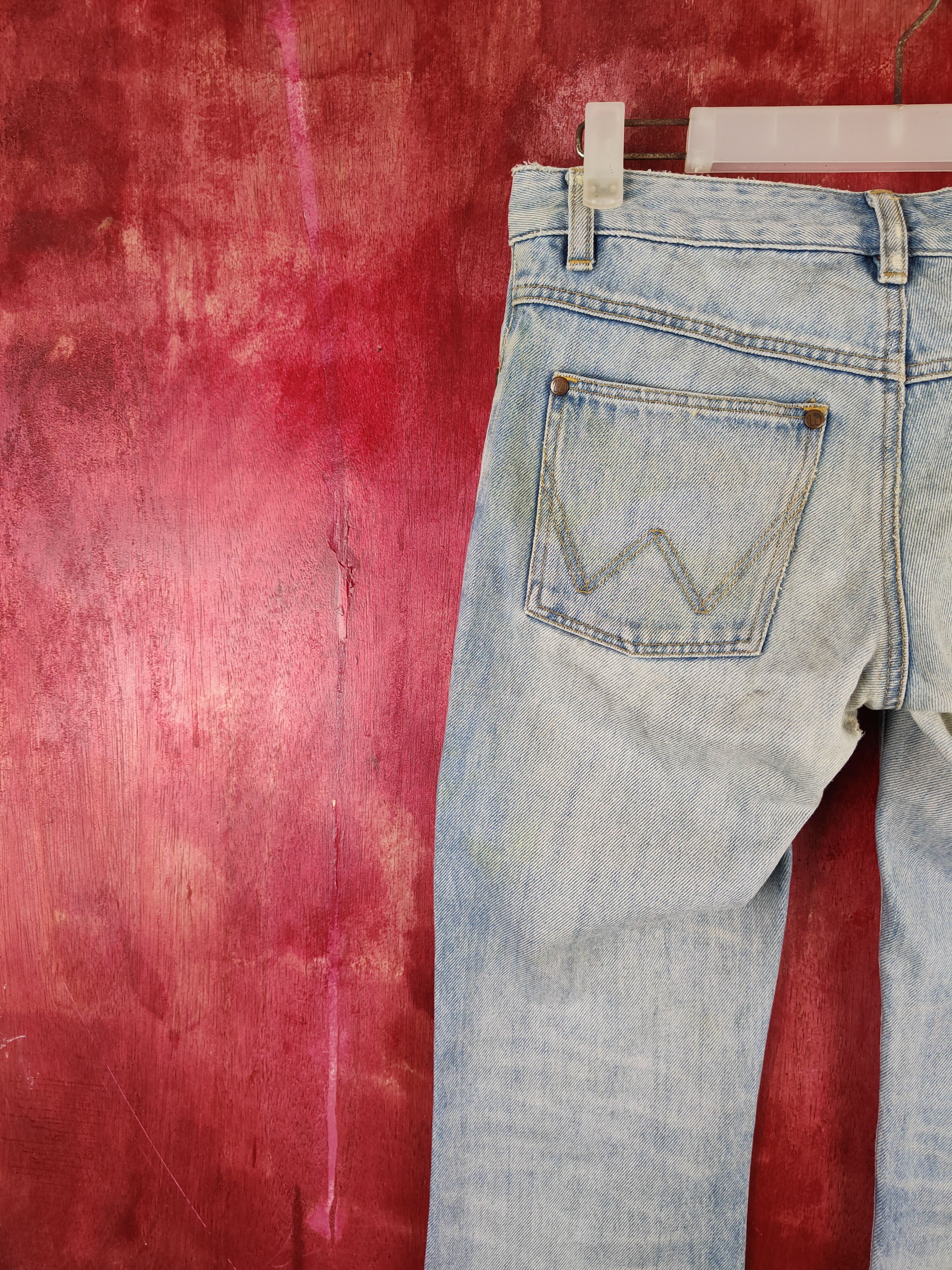 Japanese Brand Wrangler Blue Faded Distressed Bootcut Jeans #S2017 Size 29" - 10 Thumbnail