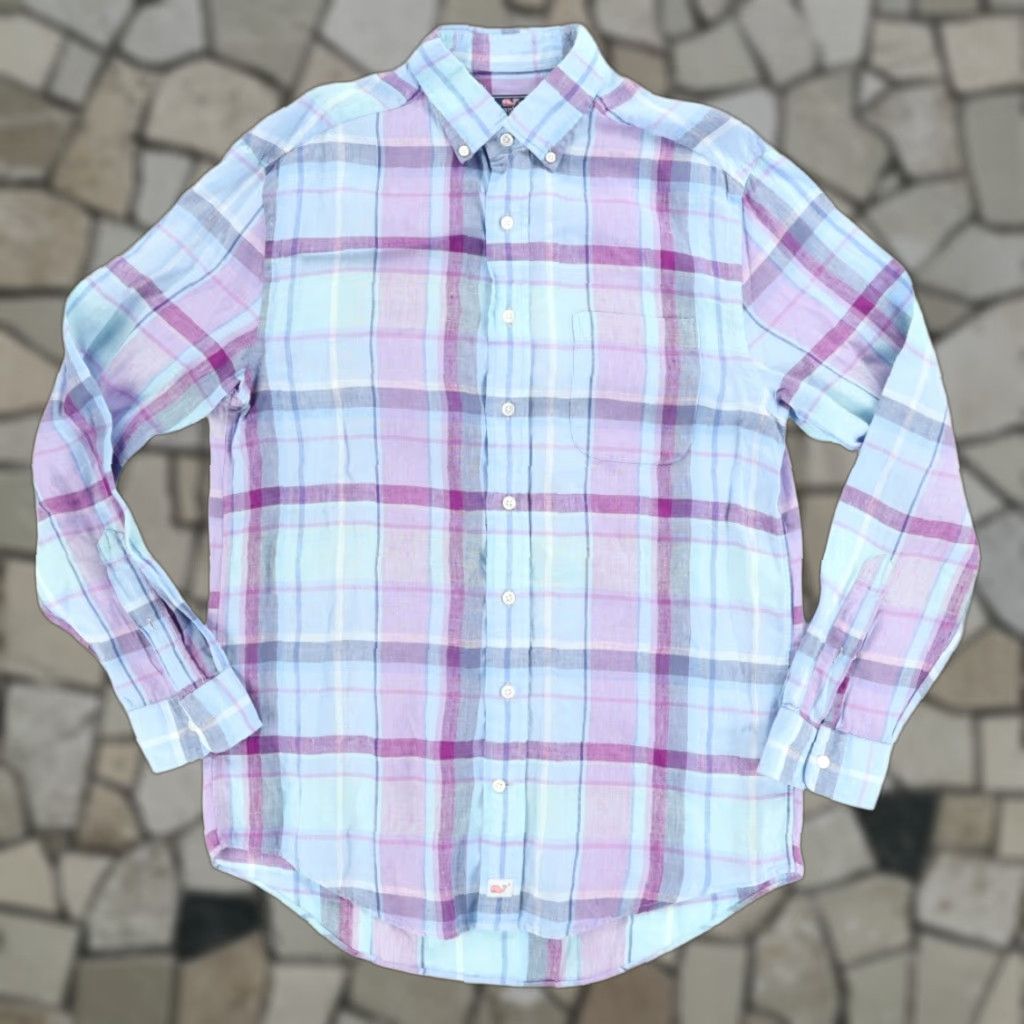 Vineyard Vines Vineyard Vines Classic Murray Linen Plaid Long Sleeve Button Down Shirt M Mens Size US M / EU 48-50 / 2 - 1 Thumbnail