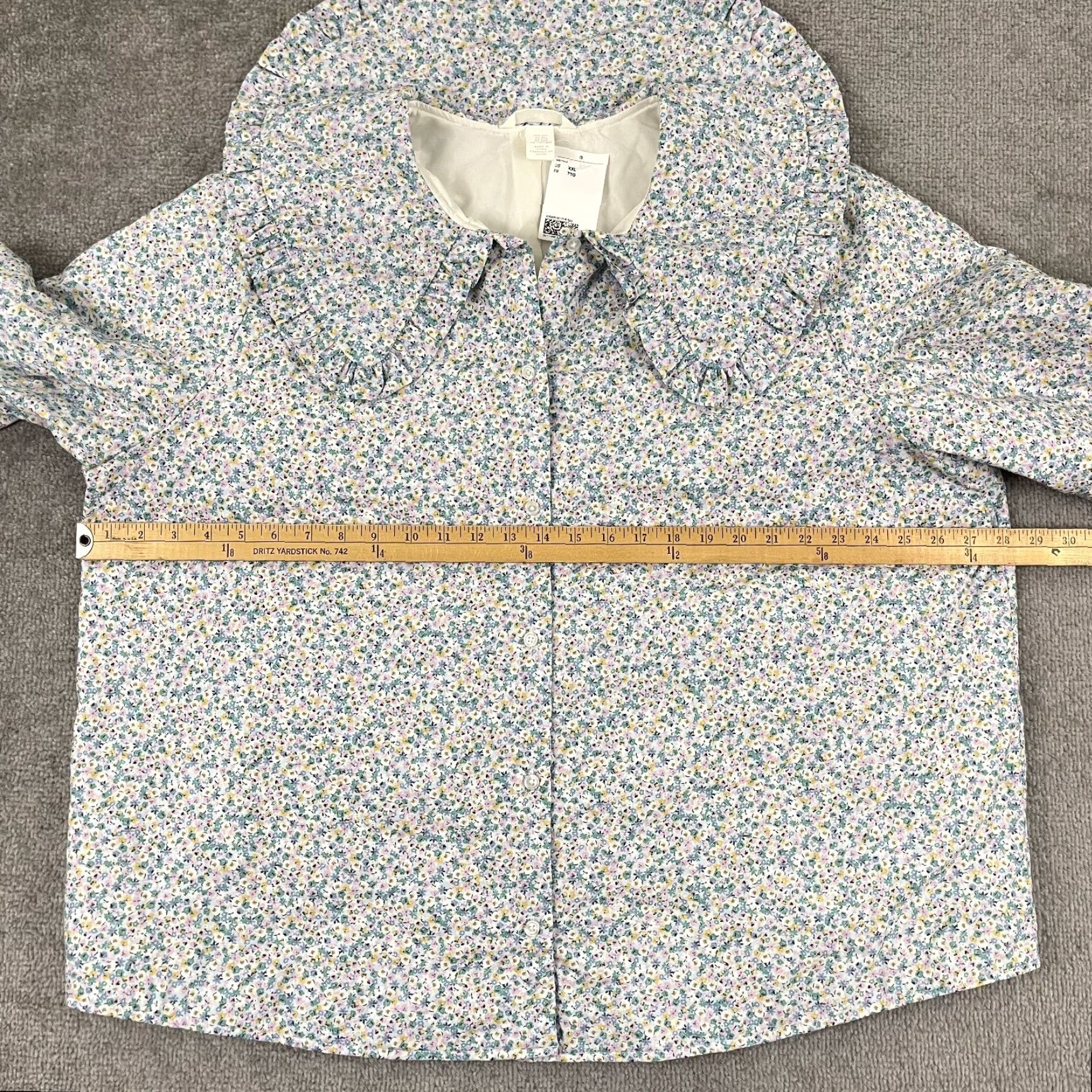 H&M VINTAGE H&M Shirt Jacket Women 2XL Floral Button-Up Ruffle Frill Casual Outfits Size XXL / US 16-18 / IT 52-54 - 4 Thumbnail