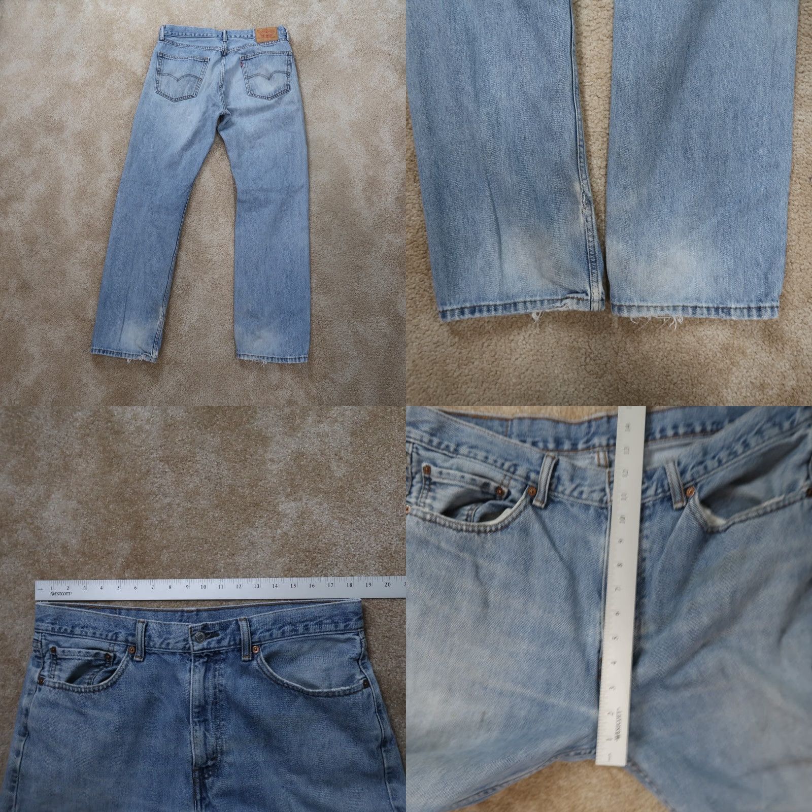 Levi's Levi's 505 Regular Fit Straight Jeans Mens 36x34 Blue Denim Distressed Size US 36 / EU 52 - 8 Thumbnail