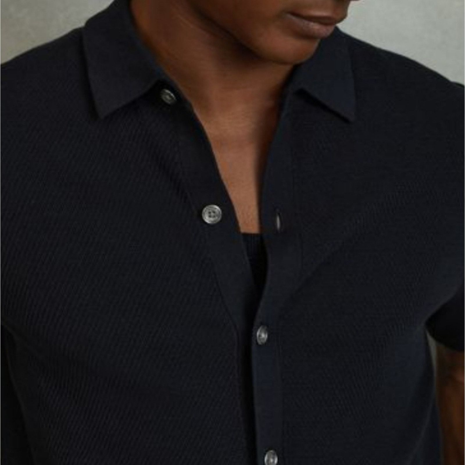 Reiss REISS Bravo Cotton Blend Textured Shirt, Size M Colour Navy Size US M / EU 48-50 / 2 - 4 Thumbnail