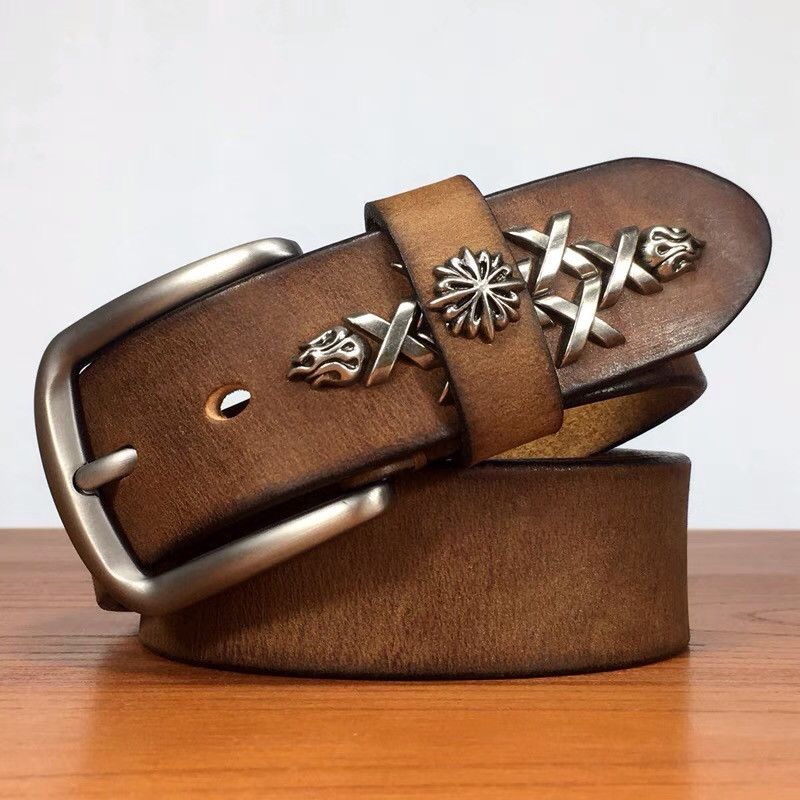 Japanese Brand × Vintage Retro brown studded western cowboy leather belt Size ONE SIZE - 1 Thumbnail