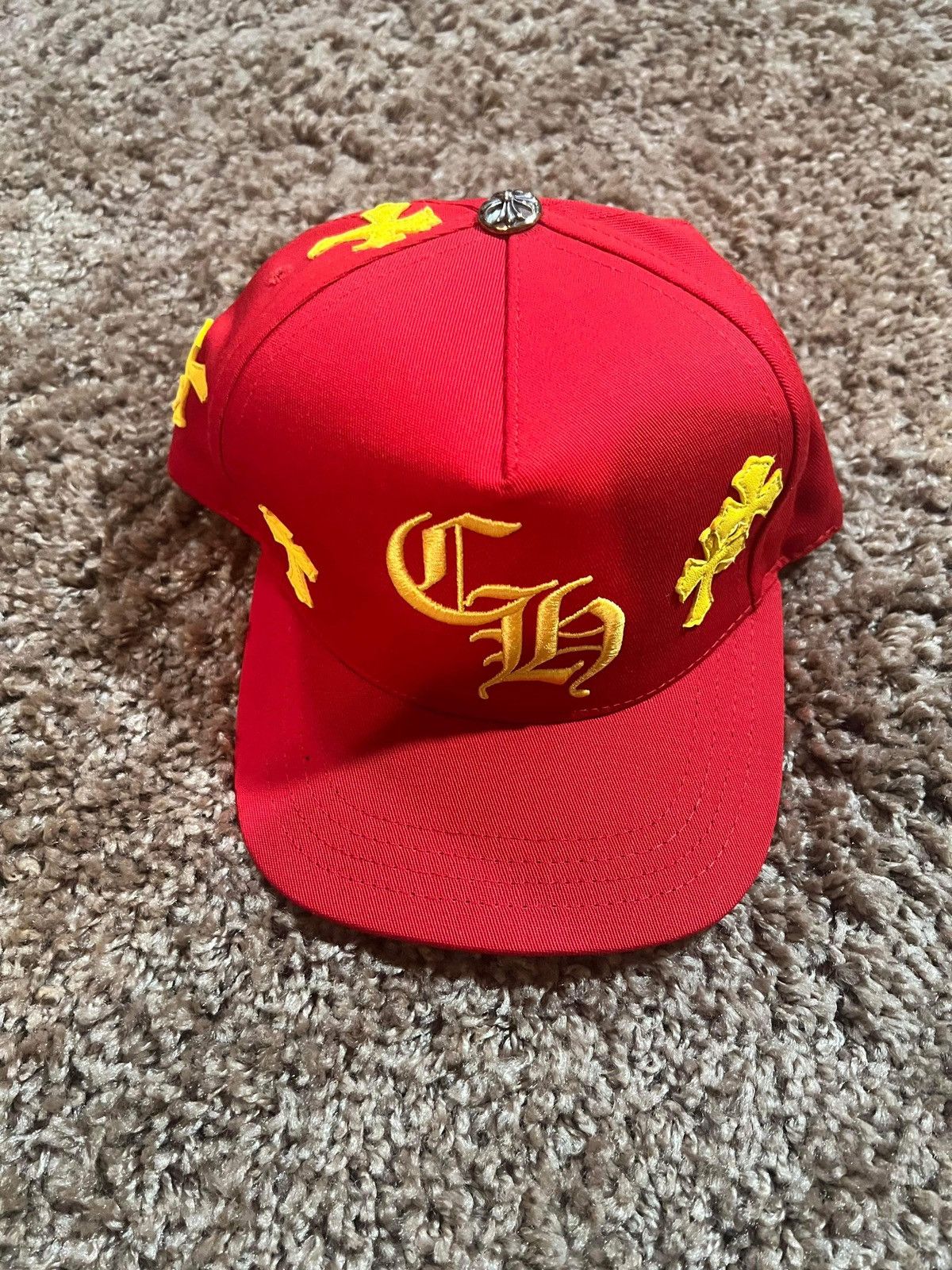 image of Chrome Hearts Red Leather Patch Hat, Men's