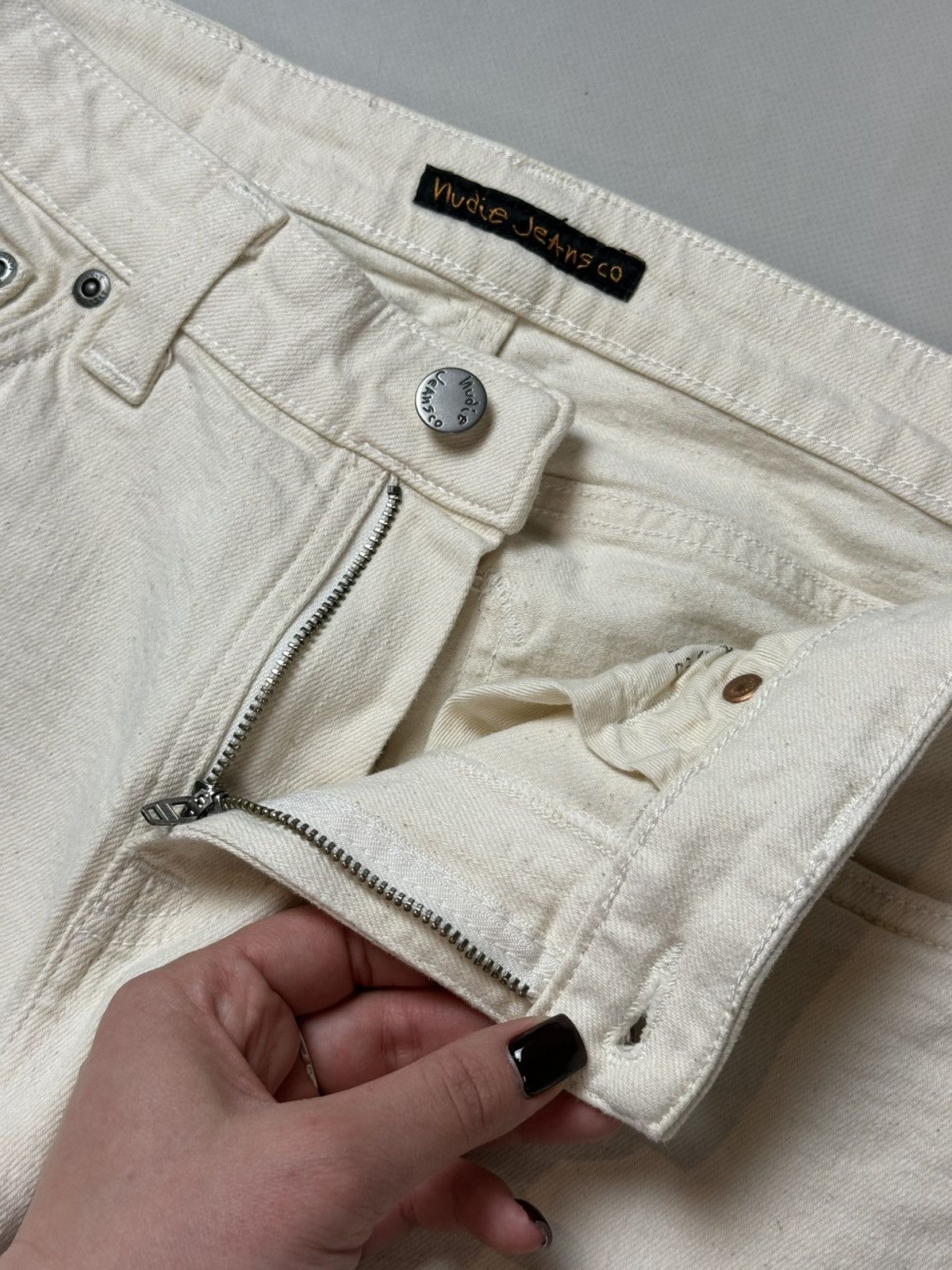 Nudie Jeans Nudie Jeans Co Skinny Lin Ecru Stretch Twill Men’s Jeans Size US 31 - 11 Thumbnail