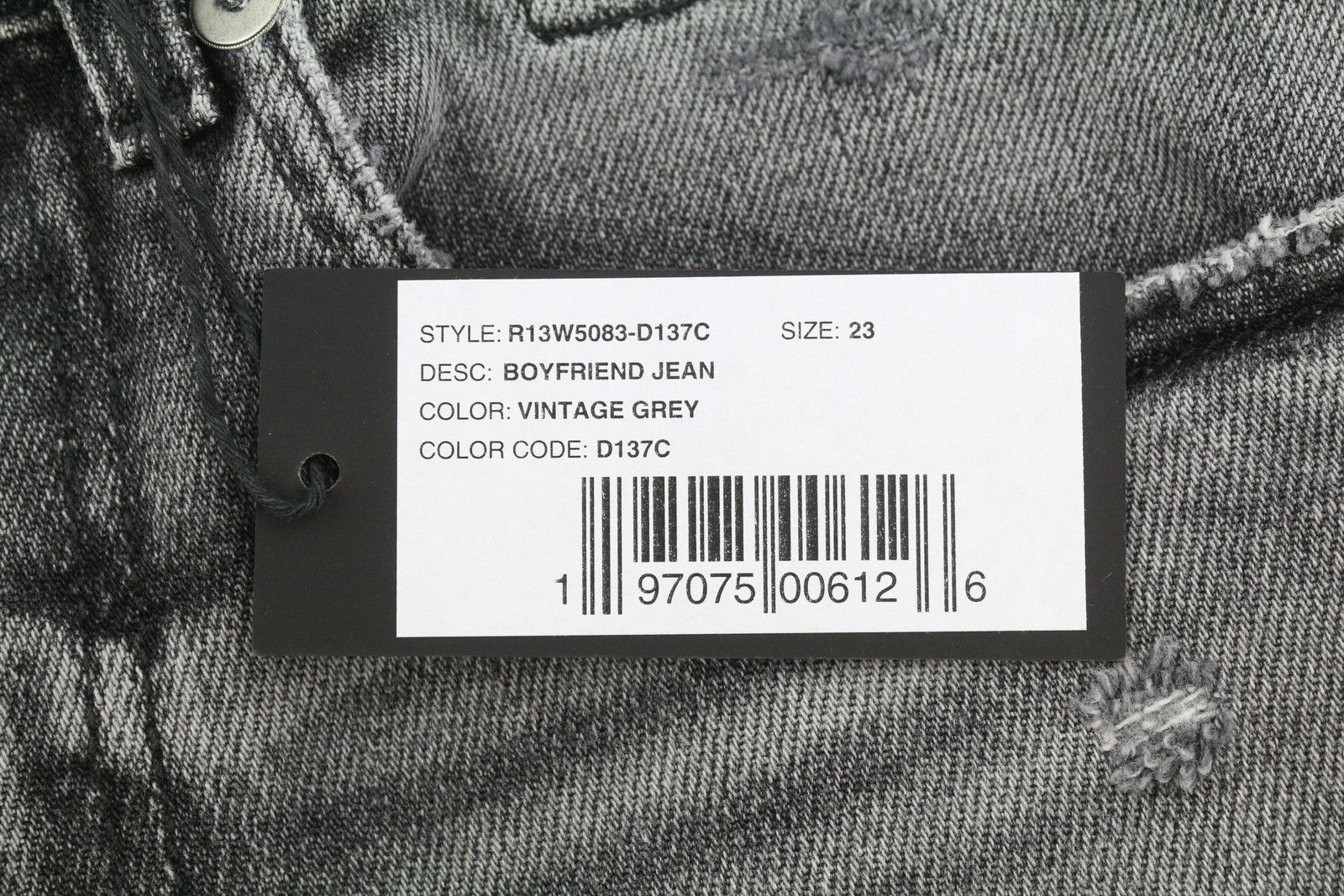 R13 BOYFRIEND 23 Vintage Grey Ripped 88188 Size 23" - 7 Thumbnail