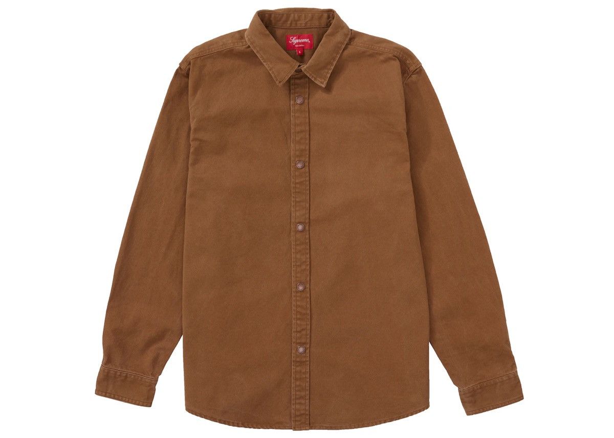 image of Supreme Logotaping Work Shirt in Brown, Men's (Size Small)