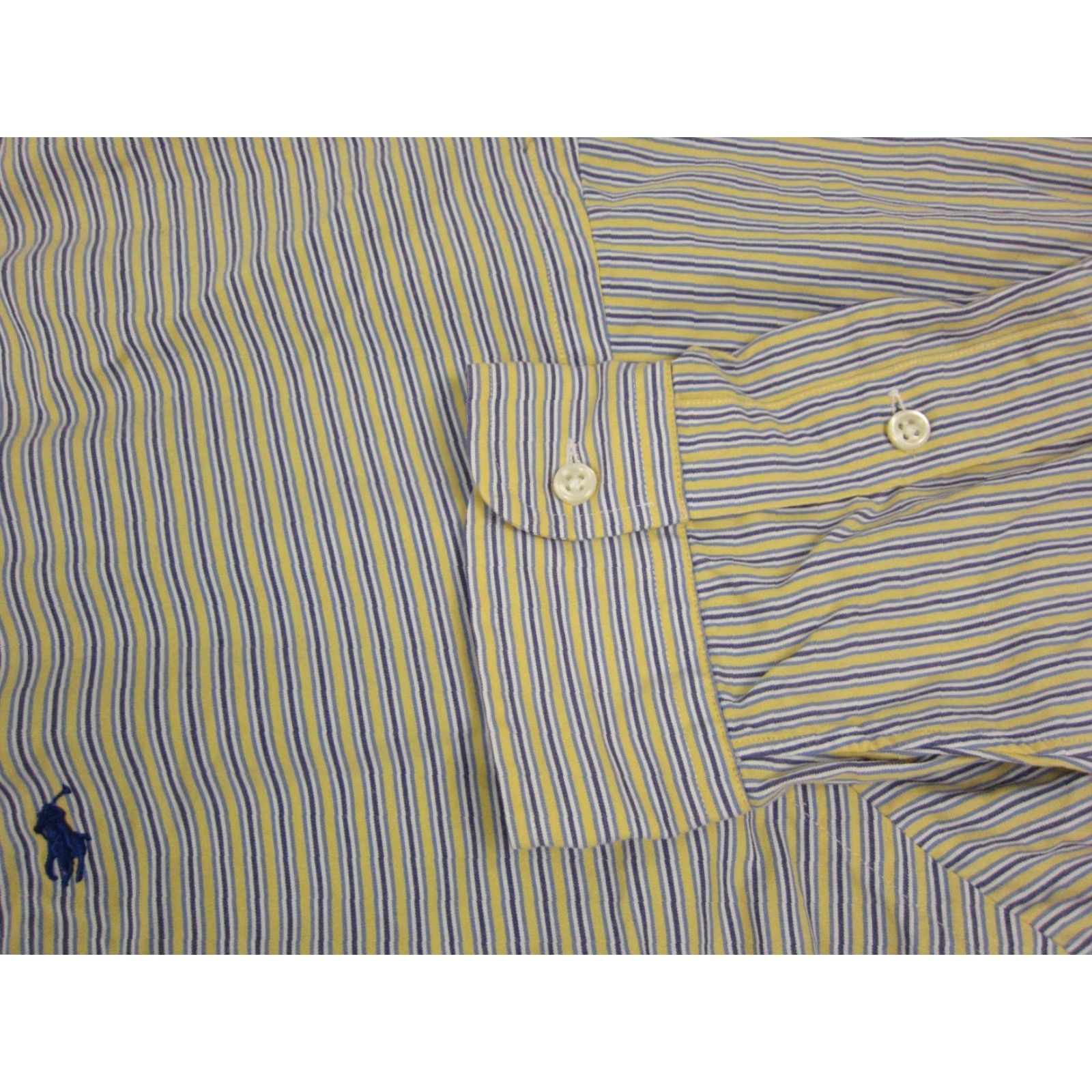 Ralph Lauren VINTAGE? No, it's Not Vintage. So: Ralph Lauren Shirt Adult XL Yellow Blue Pony Striped Button-Up Cotton Logo Pockets Classic Mens Size US XL / EU 56 / 4 - 6 Thumbnail