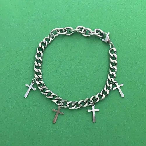 Designer × Jewelry Titanium Steel Link Chain Cross Charm Bracelet for Men Women Size ONE SIZE - 1 Thumbnail