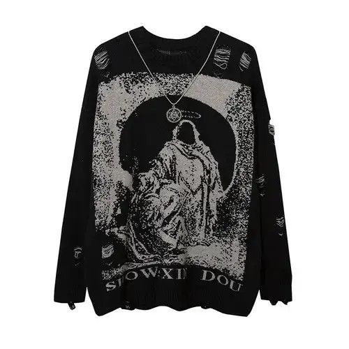 Other Unisex Streetwear Hip Hop Destroyed Hole Ripped Sweater Size US M / EU 48-50 / 2 - 1 Thumbnail