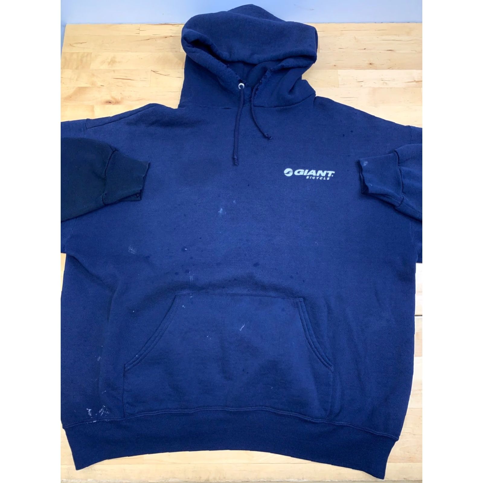 Jerzees VINTAGE Giant Bicycle Hoodie Men XL USA 90s Blue Distress Pullover 12898 Size US XL / EU 56 / 4 - 6 Thumbnail