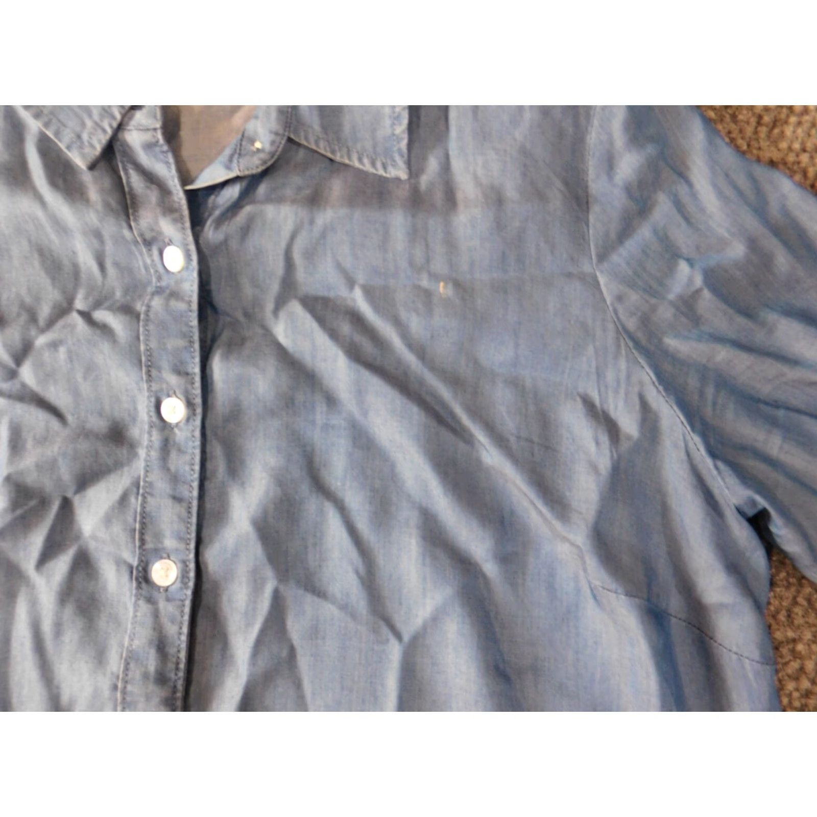 Vintage Crown & Ivy Womens Blouse XL Blue Denim Button-Up Crew Neck Long Sleeve Button-Front Casual Classic Floral Stretch Size XL / US 12-14 / IT 48-50 - 5 Thumbnail
