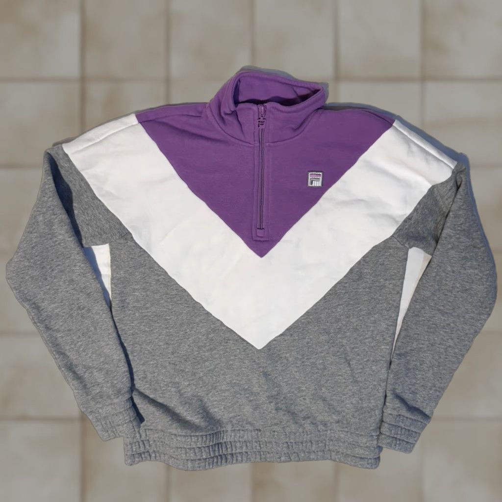 Fila FILA Womens Small Purple Gray Colorblock 1/4 Zip Sweatshirt Y2K Sweatshirt Crew Mock Neck Zip Colorblock Size S / US 4 / IT 40 - 1 Thumbnail