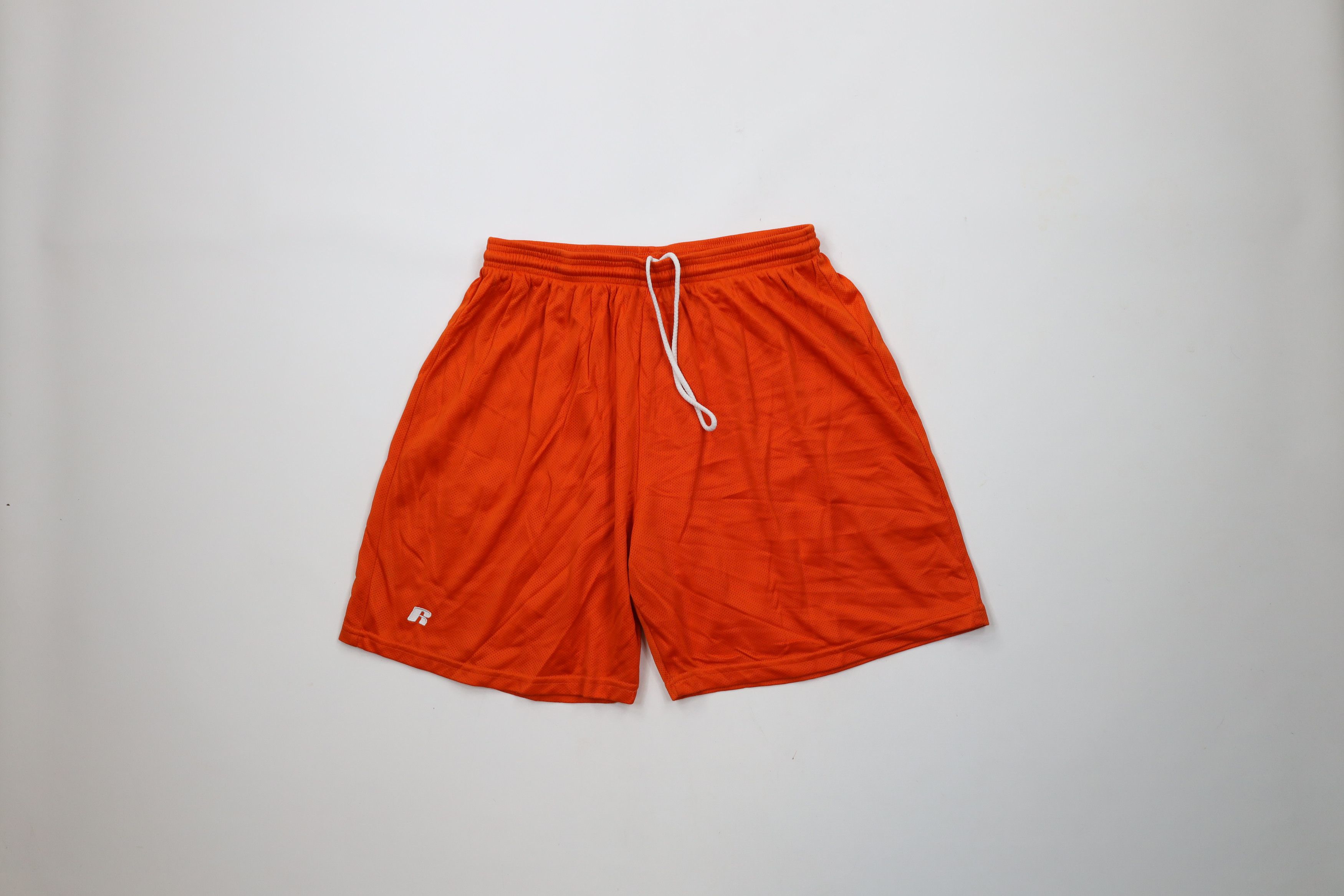Vintage 90s Russell Athletic Above Knee Shorts Orange Nylon