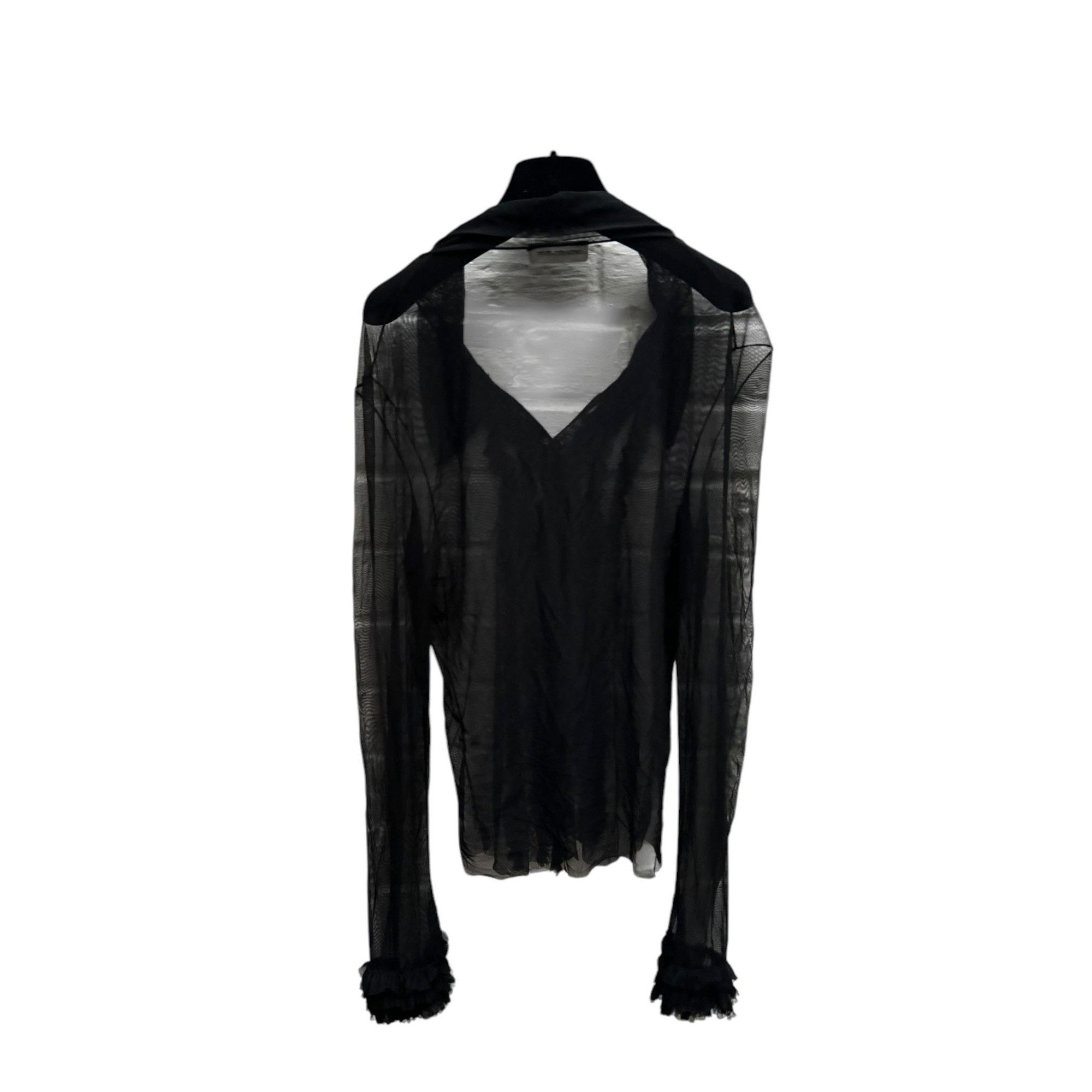 Mugler Black Ruffled Mesh Nylon Shirt Size S / US 4 / IT 40 - 3 Thumbnail