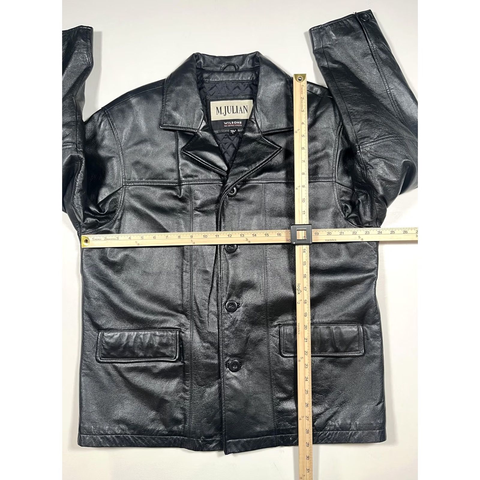 Vintage VINTAGE M. Julian Coat Mens Large Black Leather Quilted Lined Single Breasted Overcoat Size US L / EU 52-54 / 3 - 7 Thumbnail