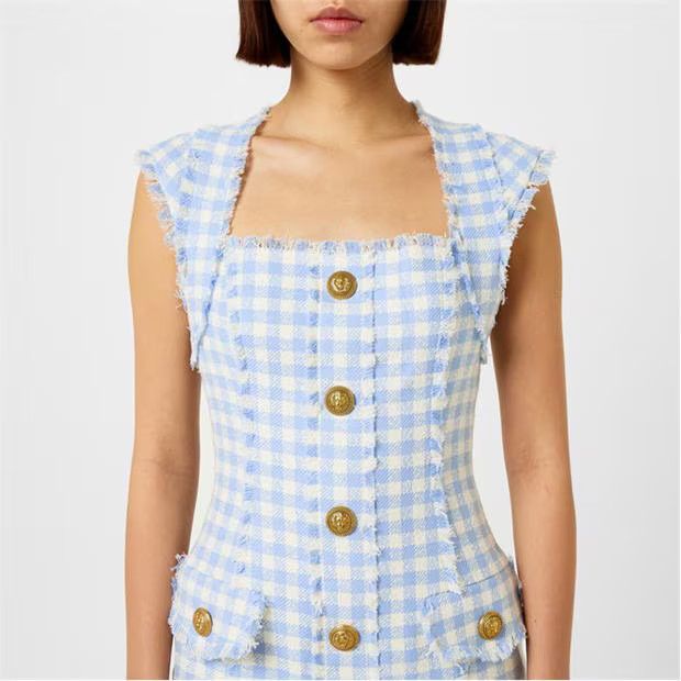 Balmain o1g2r1mq0924 Mini Dress in White & Blue Size S / US 4 / IT 40 - 3 Thumbnail