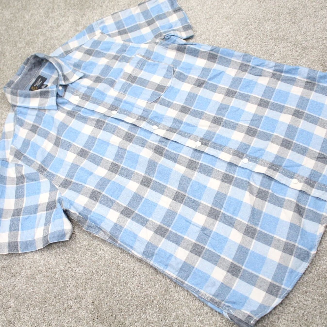 Vintage Wallin & Bros Shirt Mens Large Blue/White Plaid 100% Cotton Short Sleeve Button Up Size US L / EU 52-54 / 3 - 5 Thumbnail