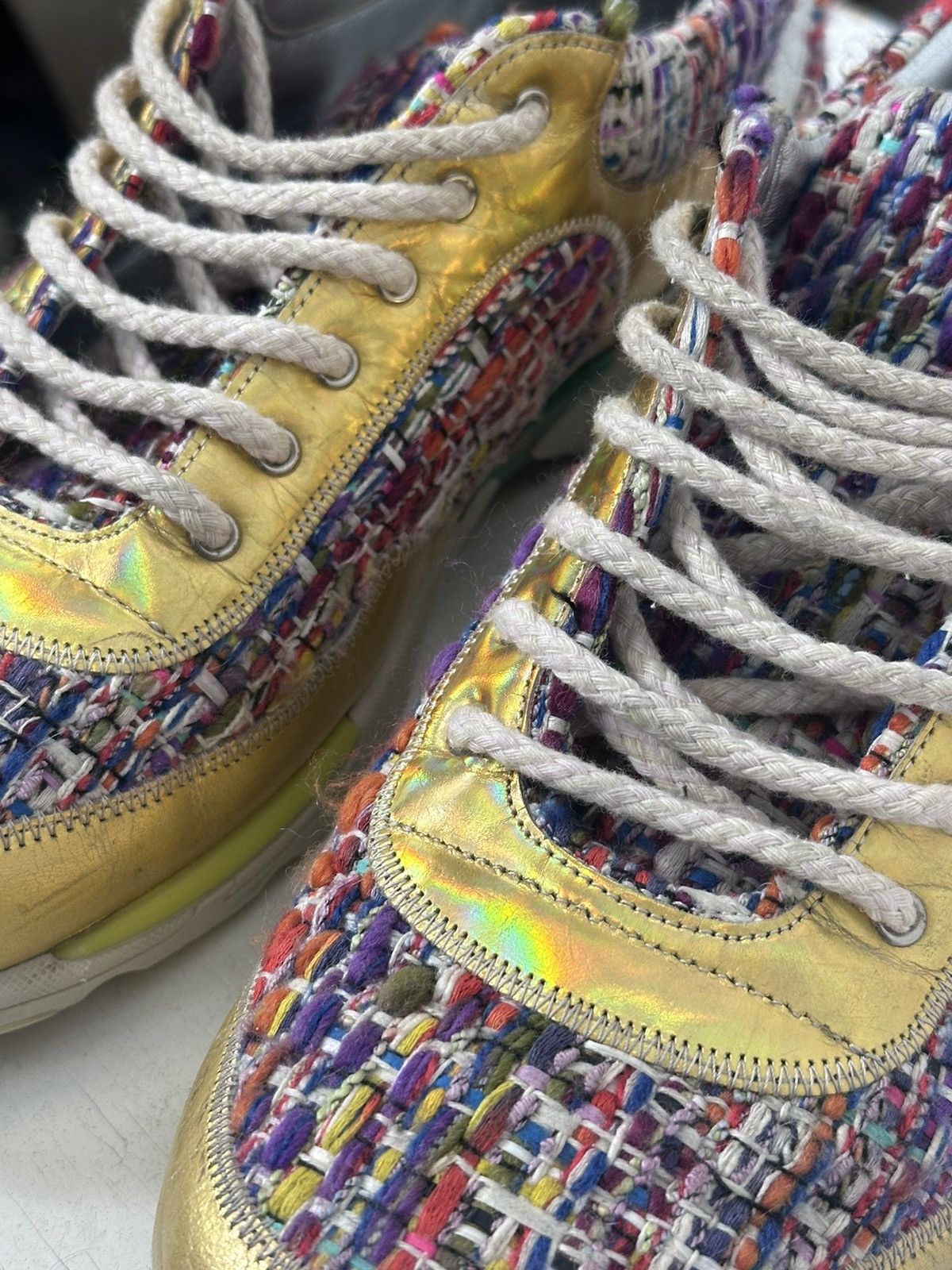 Chanel Tweed Lambskin Runway Sneakers - RAINBOW TWEED Size US 9 / EU 42 - 5 Thumbnail