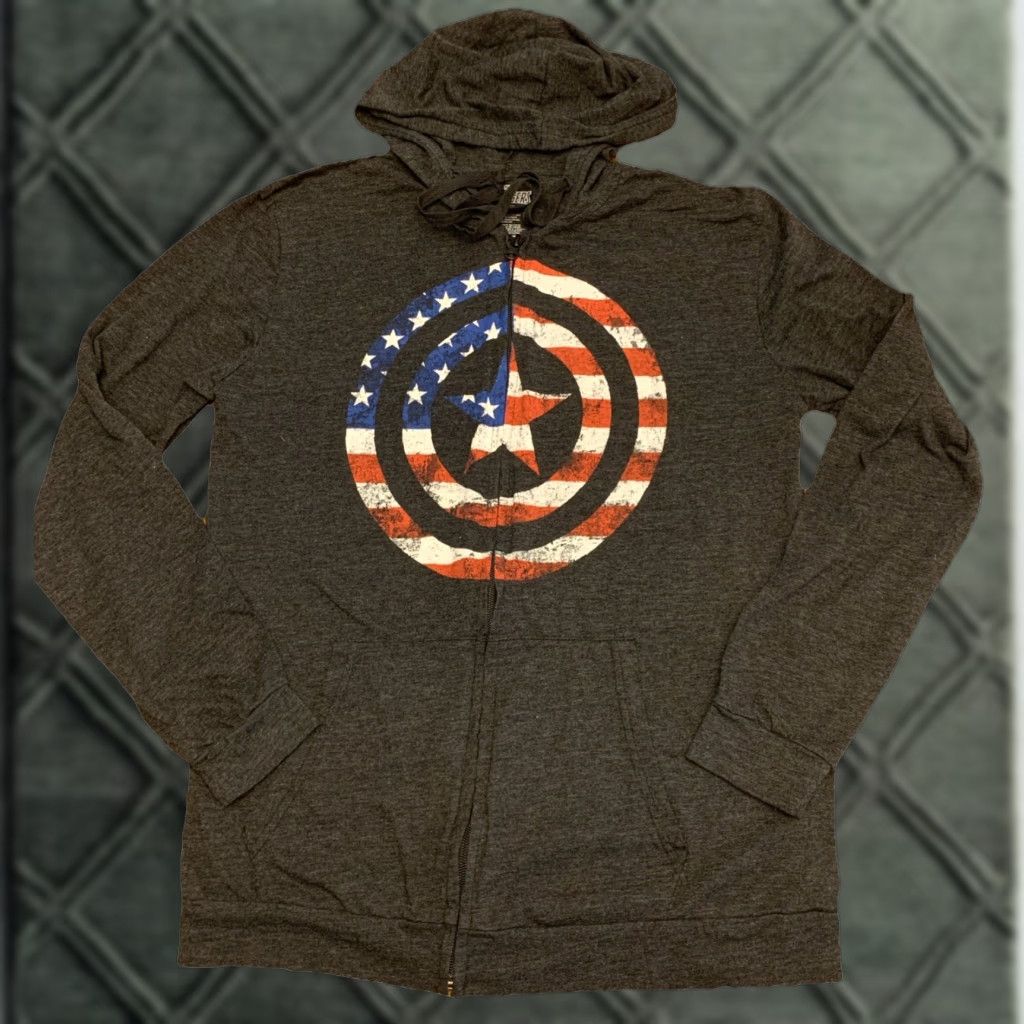 Vintage Marvel Captain America Hoodie Full Zip Sz Large Avengers Black pockets flag MK Size US L / EU 52-54 / 3 - 1 Thumbnail