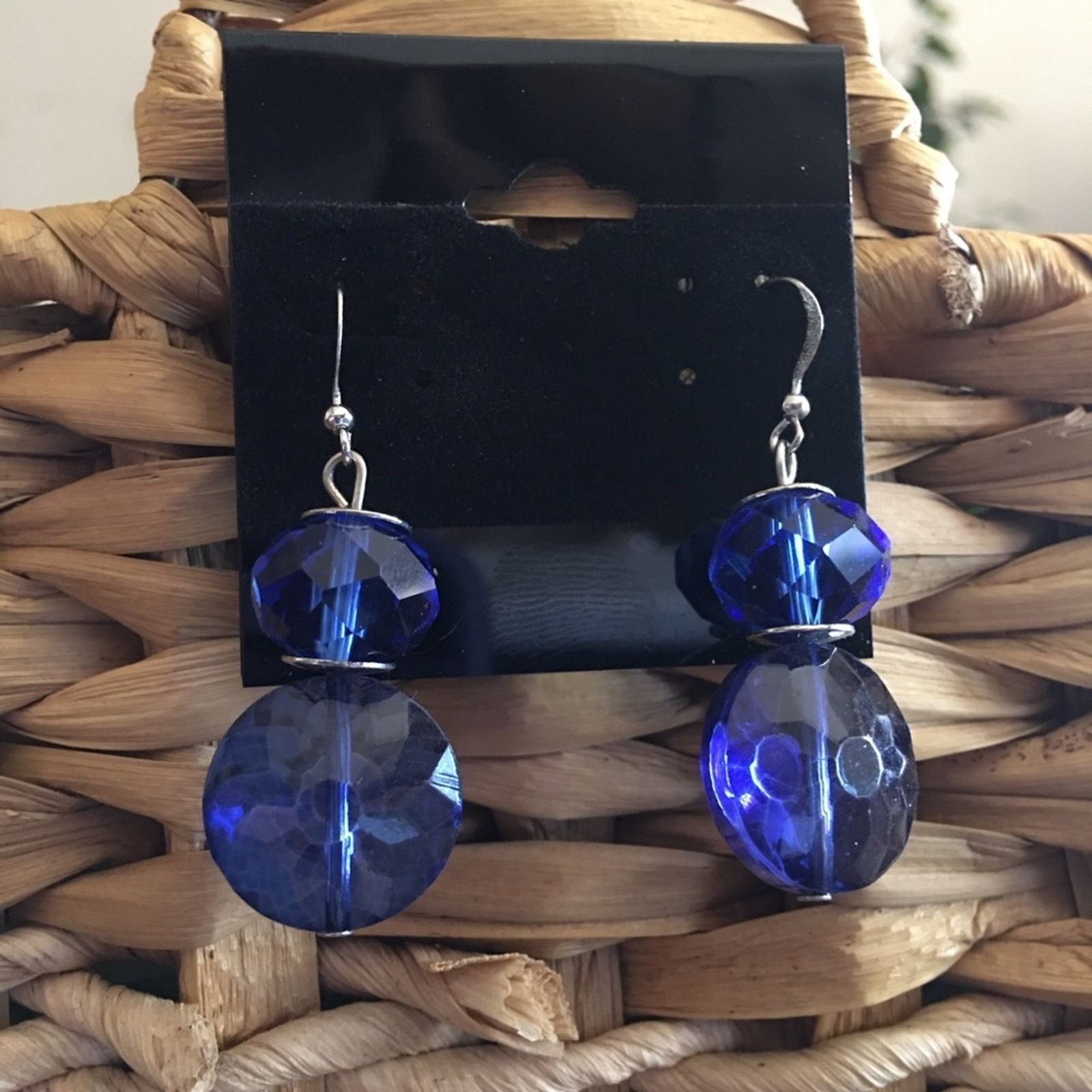 Jewelry Faceted Royal Blue Glass Dangle Fish Hook Earrings, Women's