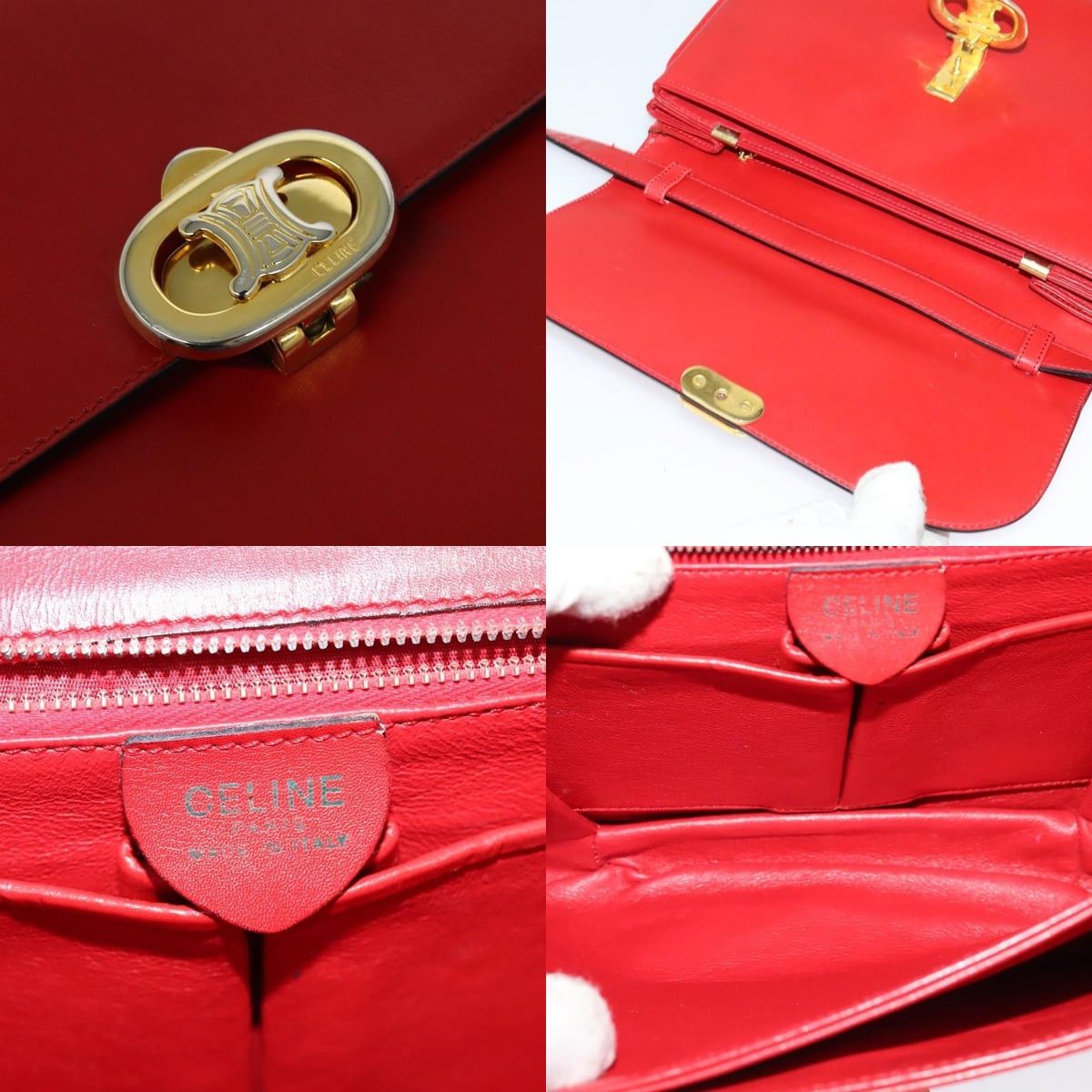 Celine CELINE Shoulder Bag Leather Red Gold Size ONE SIZE - 11 Thumbnail