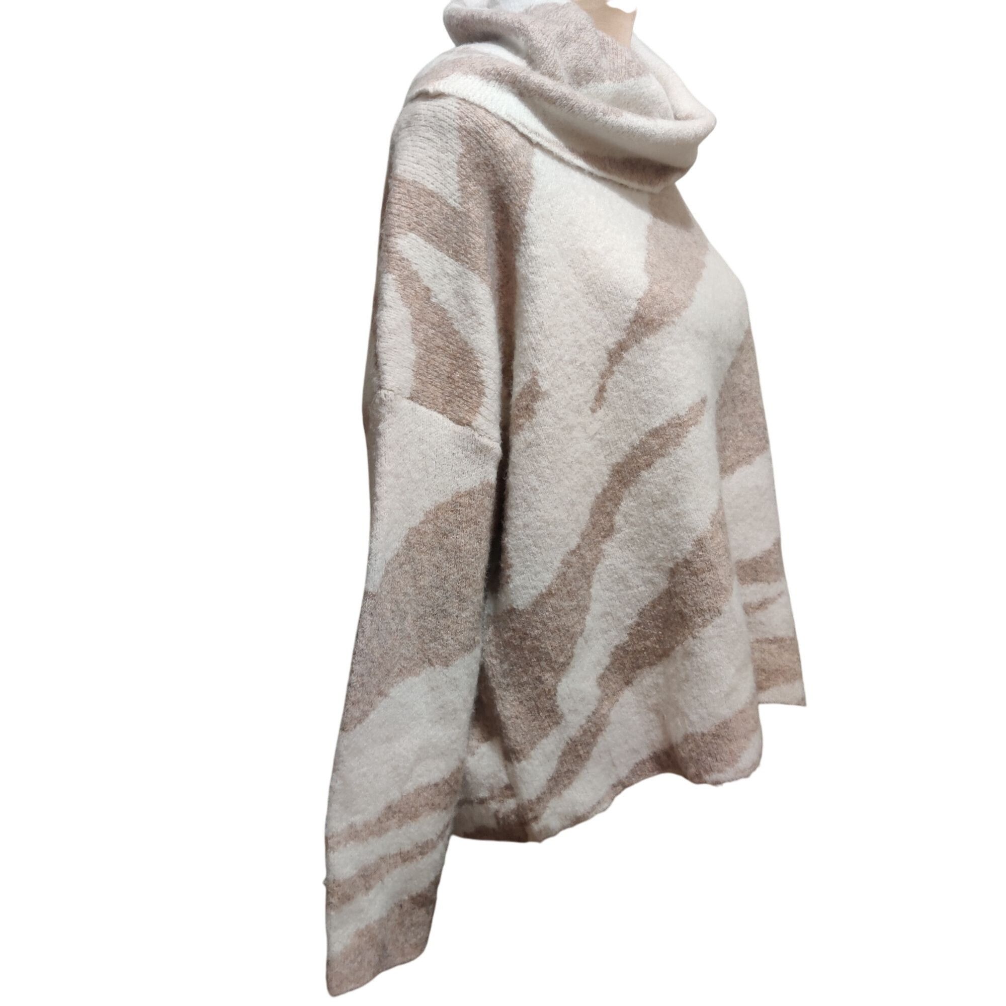Debut Debut XS Beige Cream Zebra Print Oversized Cowl Neck Sweater Size XS / US 0-2 / IT 36-38 - 3 Thumbnail