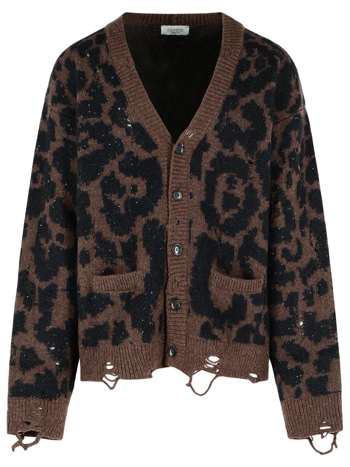 LANEUS 'Leopard Jacquard' Cardigan In A Spotted Merino Wool Blend