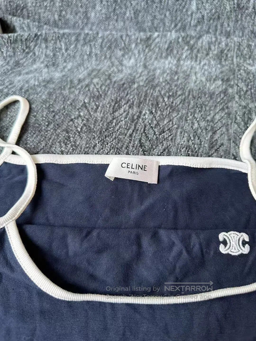 Celine CELINE Navy Blue Triomphe Logo Camisole| Size S / US 4 / IT 40 - 3 Thumbnail
