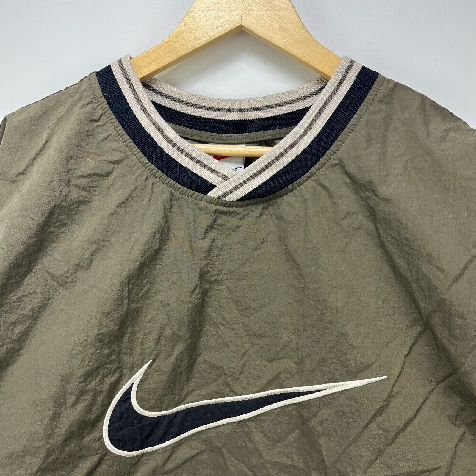 Nike × Vintage Vintage 90s Nike Big Center Swoosh Pullover Jacket XL Brown Size US XL / EU 56 / 4 - 3 Thumbnail