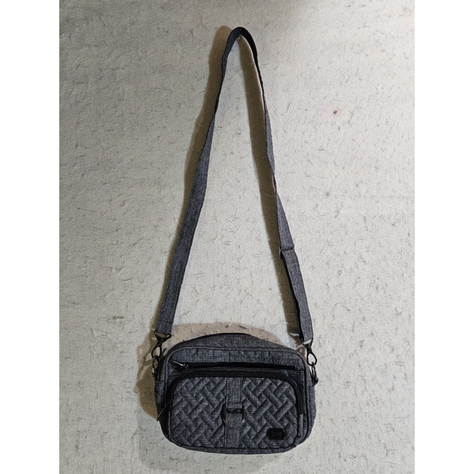Vintage Lug Carousel Crossbody Bag Heather Gray Fabric with Adjustable/Removable Strap Women 9x6 in Gray Quilted Solid Size ONE SIZE - 2 Thumbnail