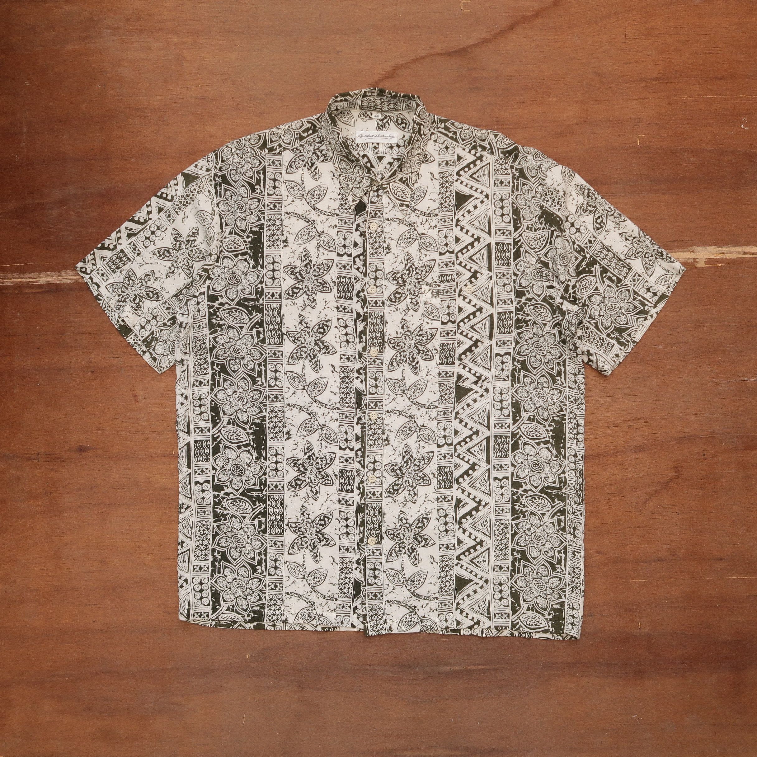 image of 80's Vintage Balenciaga Art Pattern Shirt Very Luxury in White Green, Men's (Size XL)