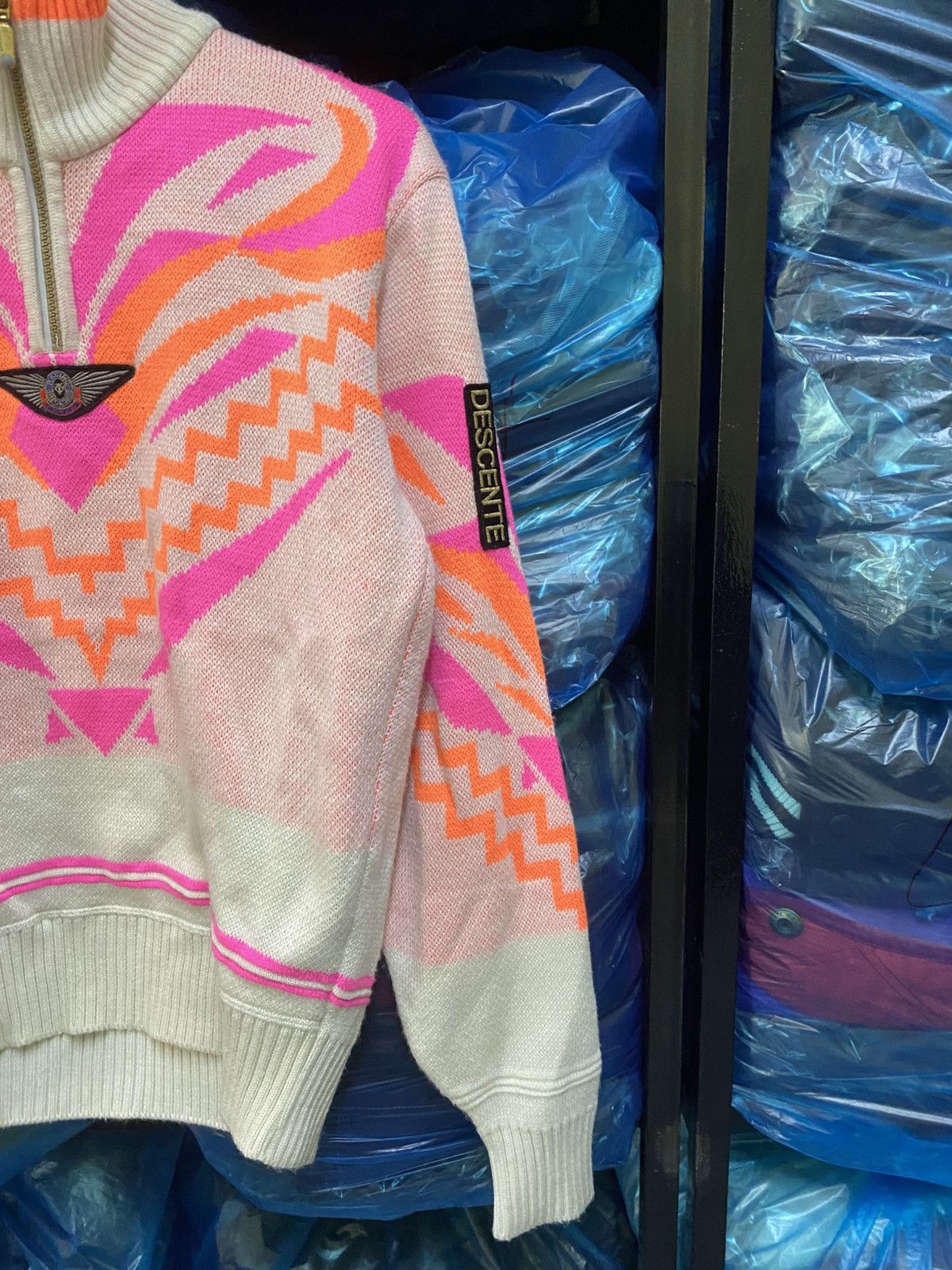 Descente Vintage DESCENTE Racing Knit Sweater 90s Retro Pink Neon Size US M / EU 48-50 / 2 - 4 Thumbnail