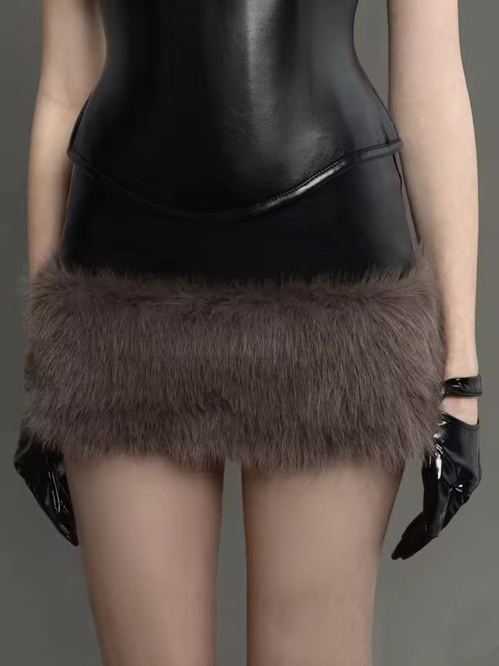 Other Designer Top + Skirt Set Fur PU Leather Punk Pinterest Size S / US 4 / IT 40 - 5 Thumbnail