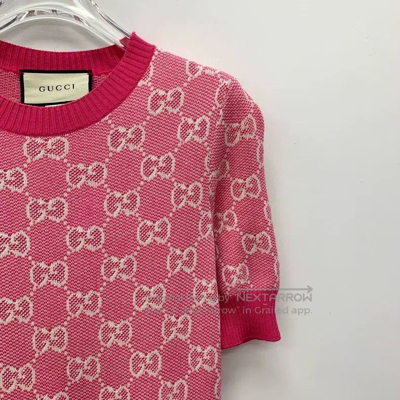 Gucci Gucci Pink logo jacquard full-print wool round-neck short- Size XS / US 0-2 / IT 36-38 - 3 Thumbnail
