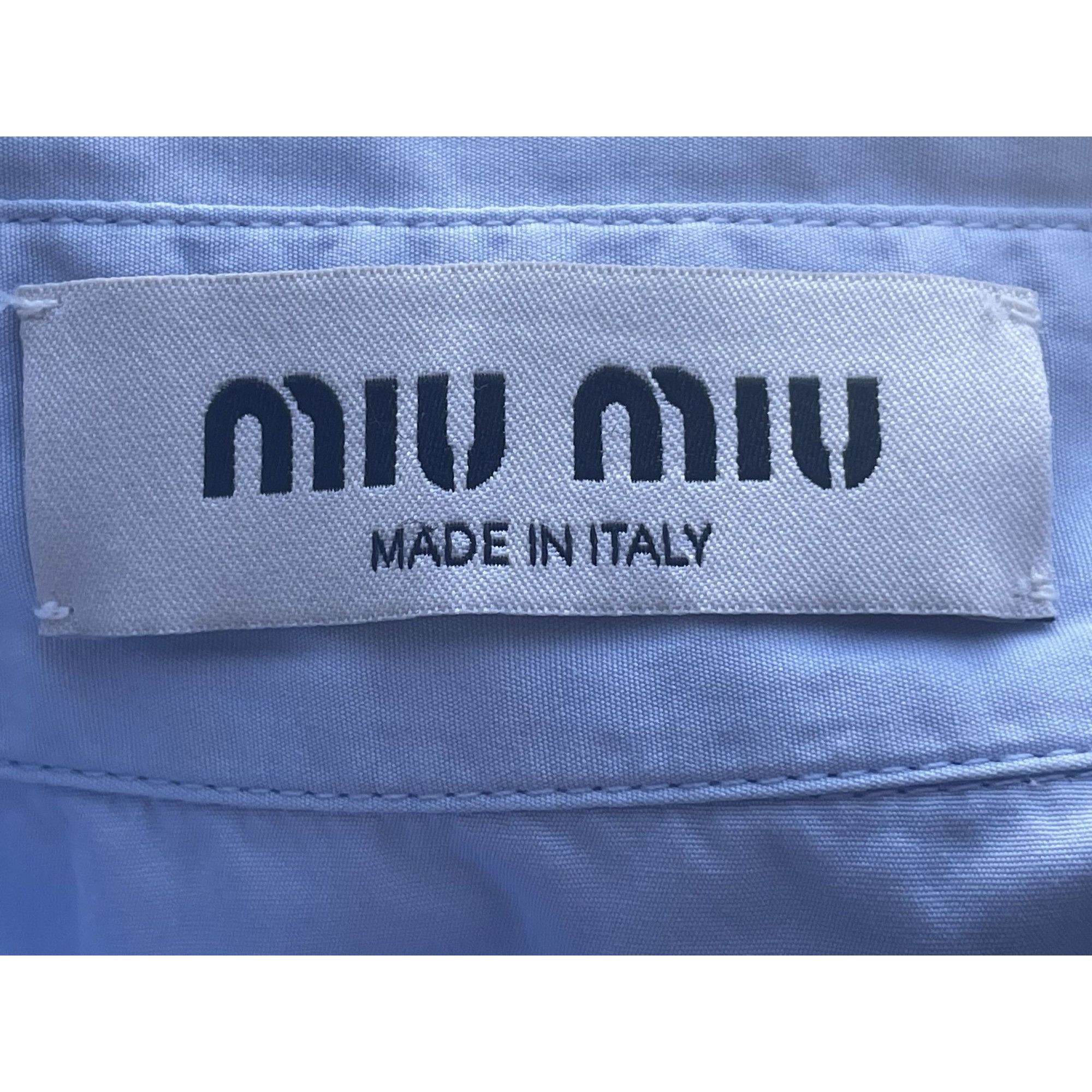 Miu Miu Miu Miu Light Blue Cotton Womens Cropped Button-Up Shirt Wit Size M / US 6-8 / IT 42-44 - 9 Thumbnail