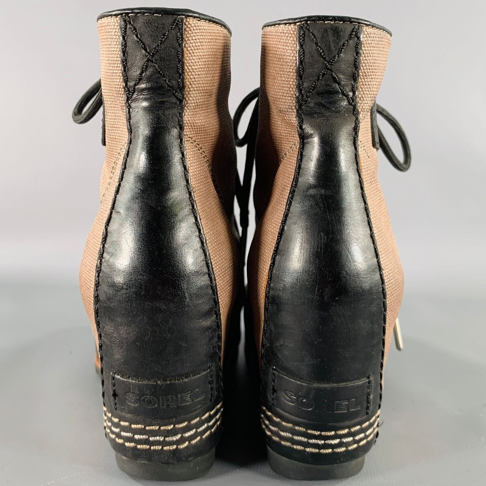 SOREL SOREL 7.5 Black Taupe Canvas Mixed Materials Wedge Boots Size US 7.5 / IT 37.5 - 3 Thumbnail