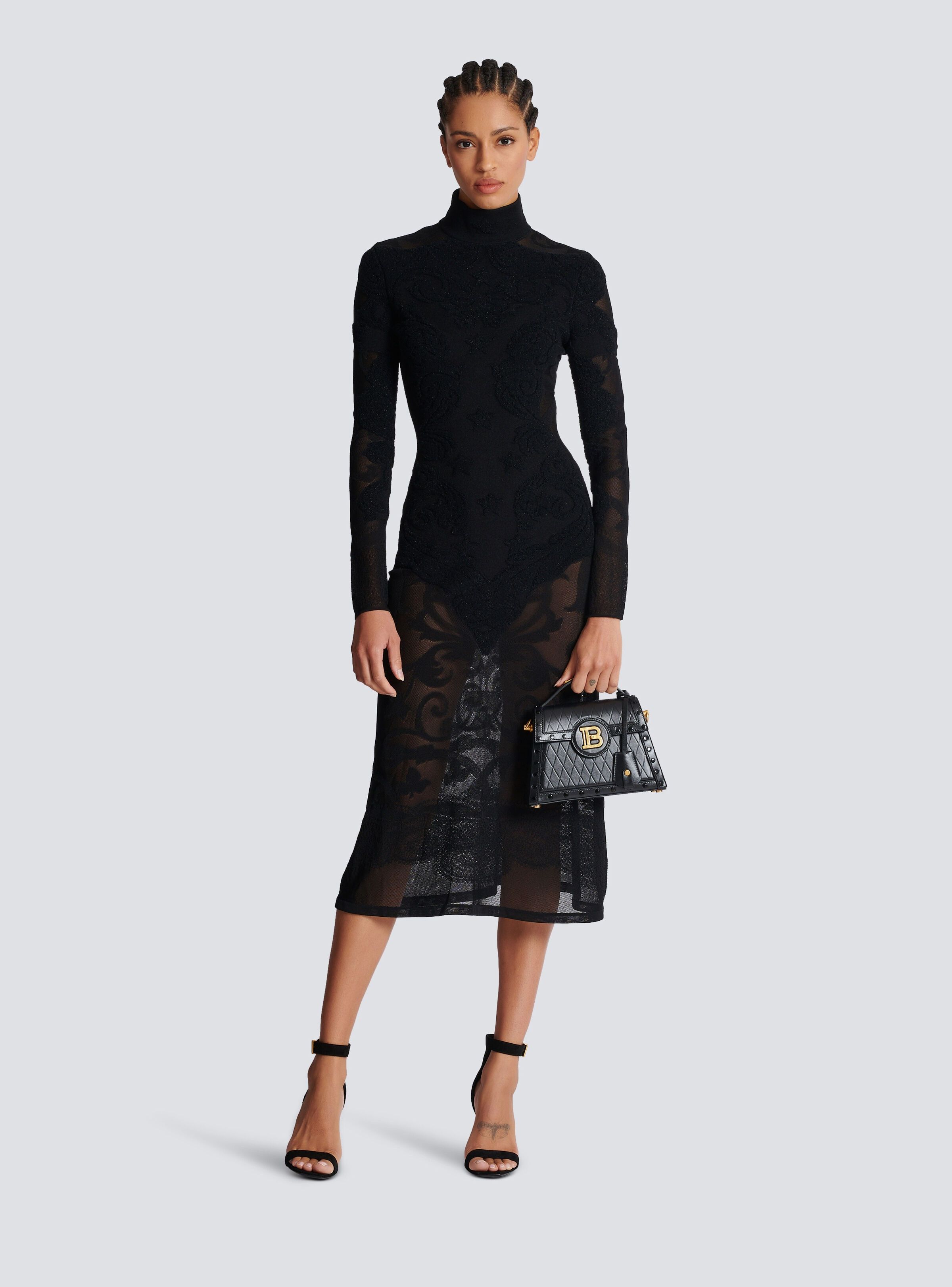 Balmain o1s1wg110825 Baroque Fine Knit Dress in Black Size L / US 10 / IT 46 - 2 Thumbnail