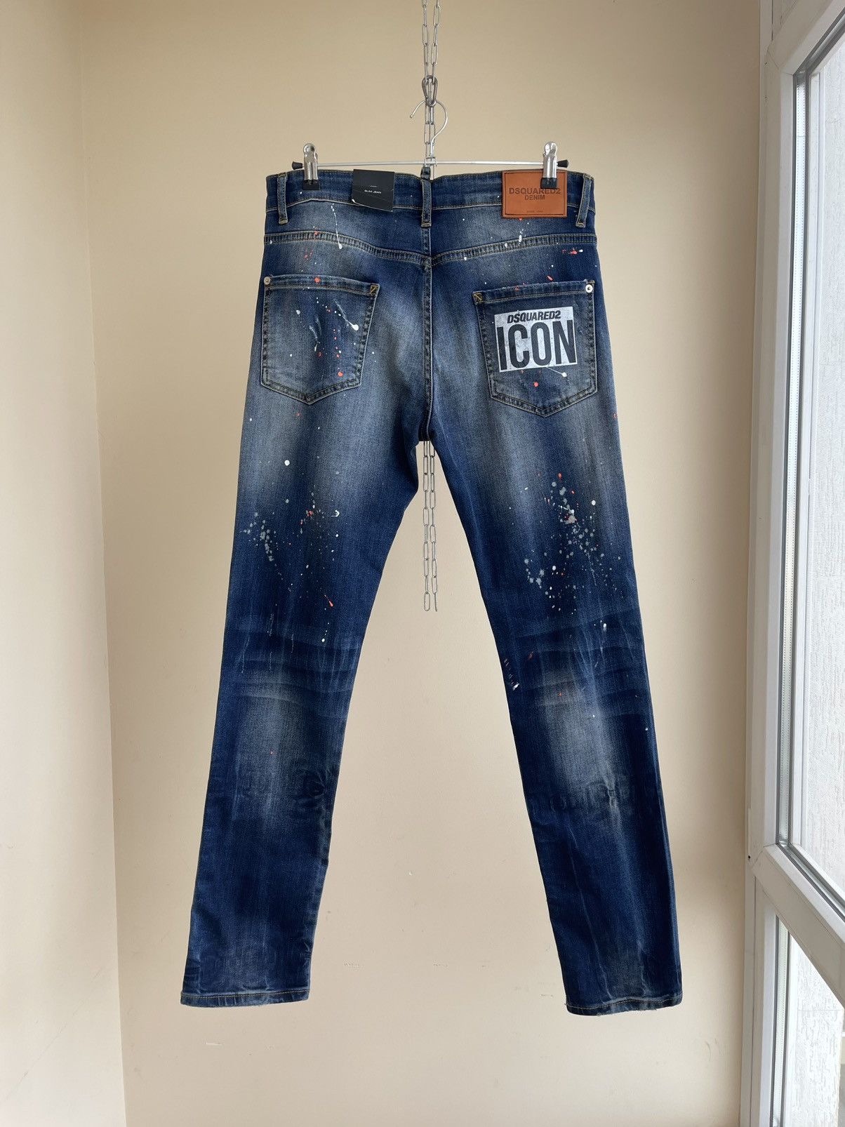 Dsquared2 Icon Slim Jean Distressed Wash Denim Paint-Splattered Jeans Size US 32 / EU 48 - 2 Thumbnail