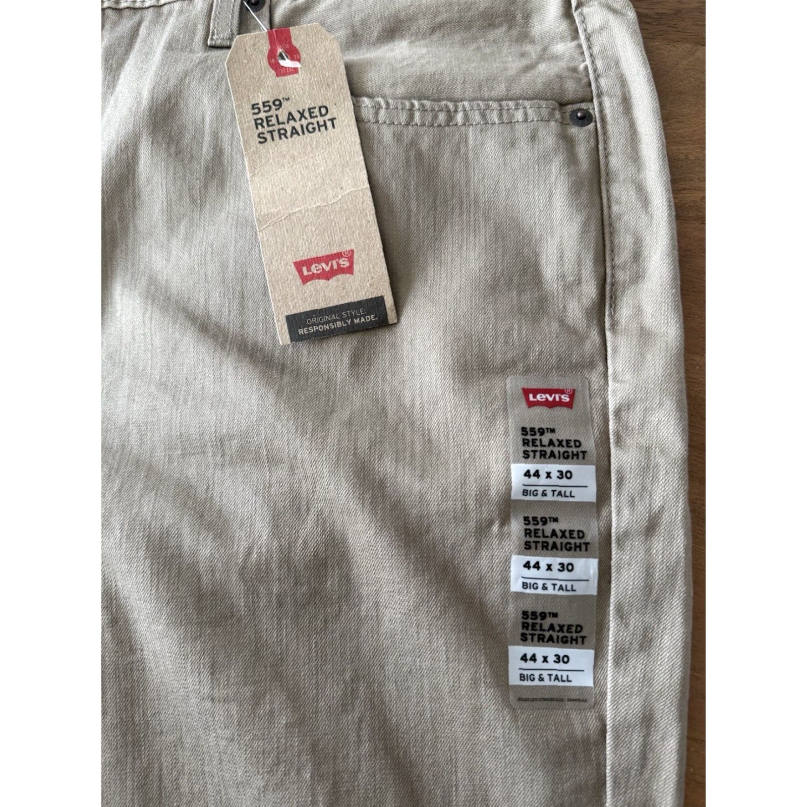 Levi's Levi's 559 Jeans Men Big & Tall 44x30 Beige Relaxed Straight Denim 5-Pocket Button Zip Size US 44 / EU 60 - 4 Thumbnail
