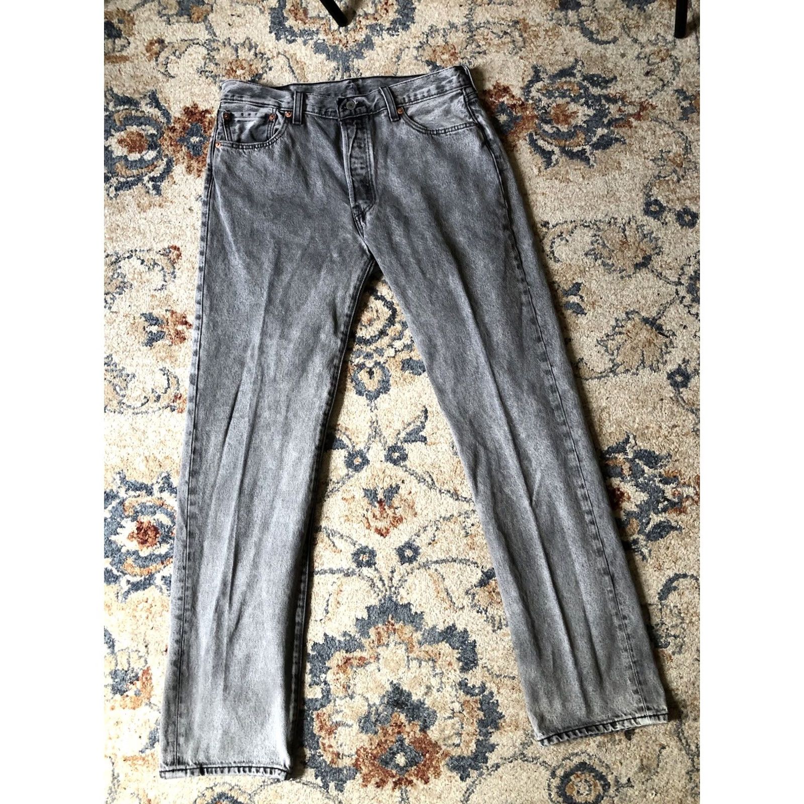 Levi's Levi's 501 Jeans Gray Denim Pants 33x34 Button Fly Straight Regular Mens Size US 33 - 2 Thumbnail