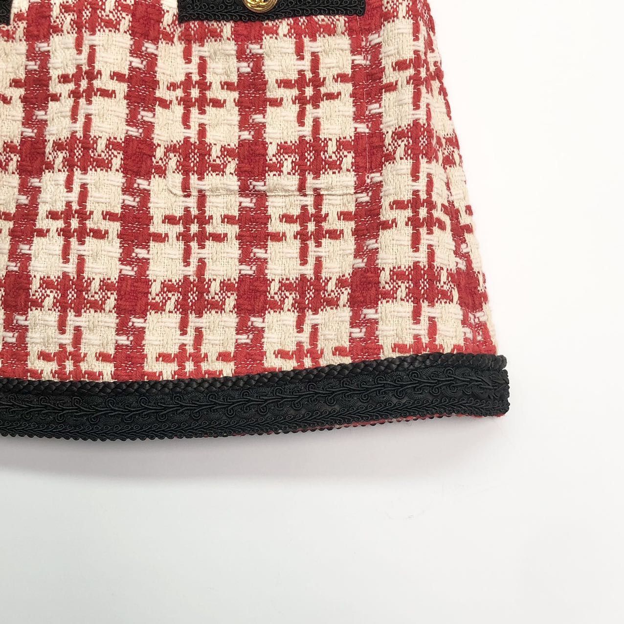 Gucci Gucci Women Red All-over Houndstooth Button Mini Skirt K26WX Size 27" / US 4 / IT 40 - 4 Thumbnail