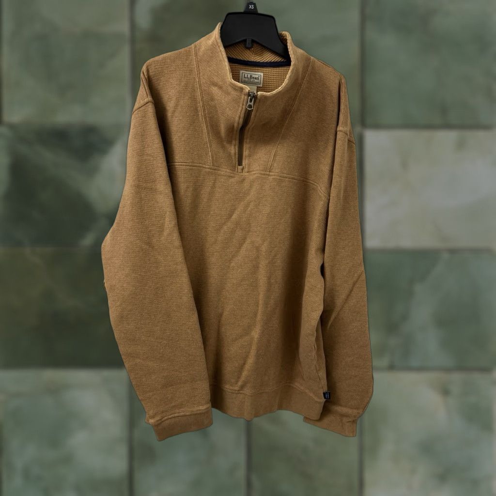 Vintage LL Bean 1/4 Zip Mens XL Brown Waffle-Knit Pullover Sweater L/S Mock Neck Casual Size US XL / EU 56 / 4 - 1 Thumbnail