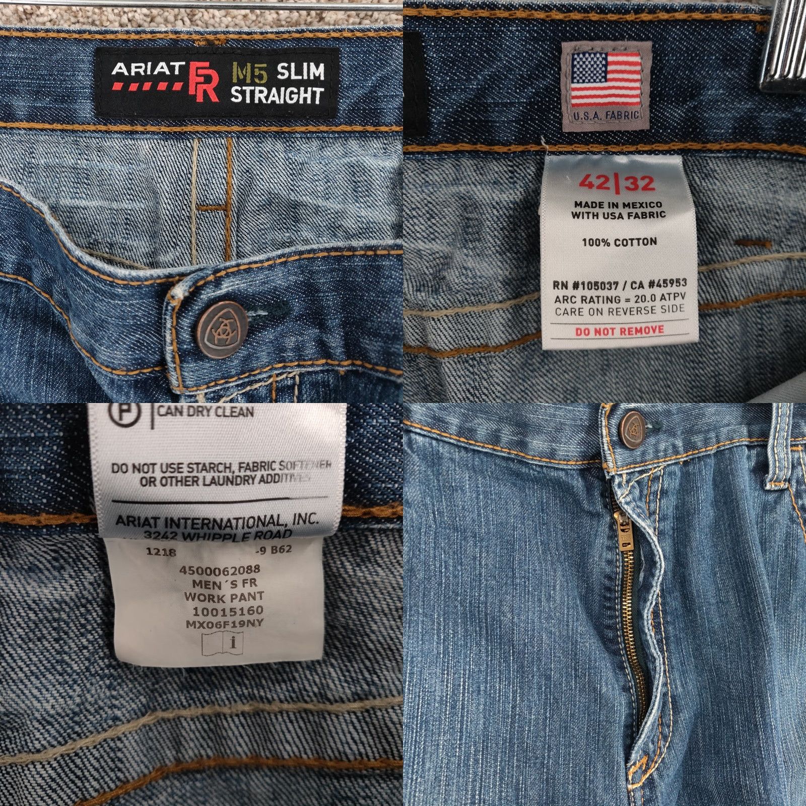 Ariat Ariat M5 FR Jeans Mens 42x32 Slim Straight Denim Blue Flame-Resistant Work Wear Casual 5-Pocket Mens Jeans Size US 42 / EU 58 - 9 Thumbnail