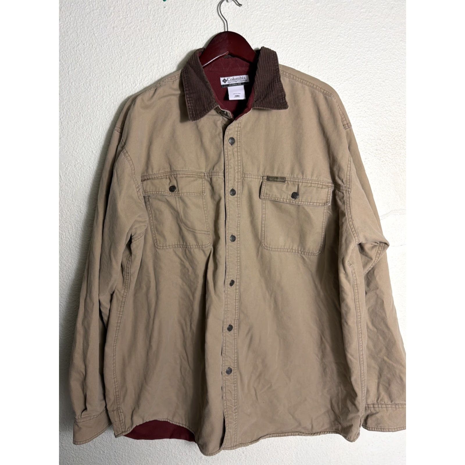 Vintage Columbia Shacket Mens 2XT Corduroy Collar Fleece Lined Khaki Button Up Chore Jacket Big & Tall Size US XXL / EU 58 / 5 - 2 Thumbnail