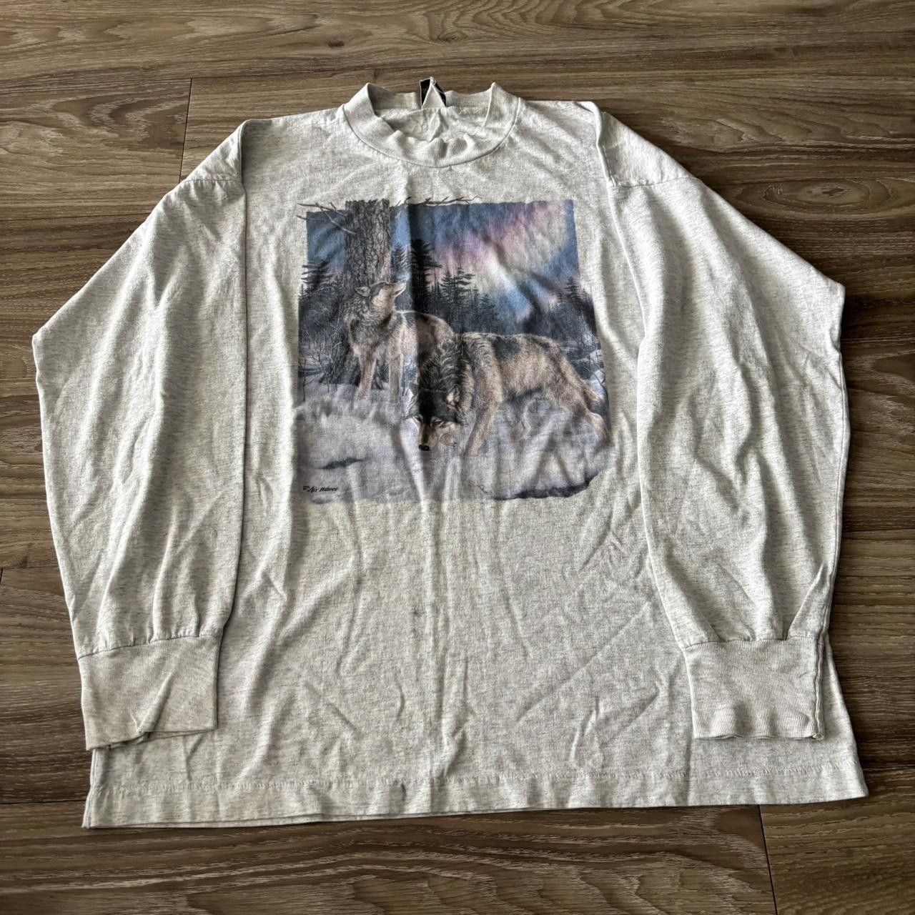 Vintage Crazy Vintage 90s Grey Wolf Animal Nature Longsleeve Shirt! Fits L Size US L / EU 52-54 / 3 - 1 Thumbnail