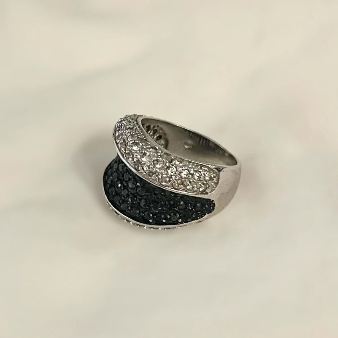 Vintage Vintage Black & White Sterling Silver Deco Ring Size ONE SIZE - 2 Thumbnail