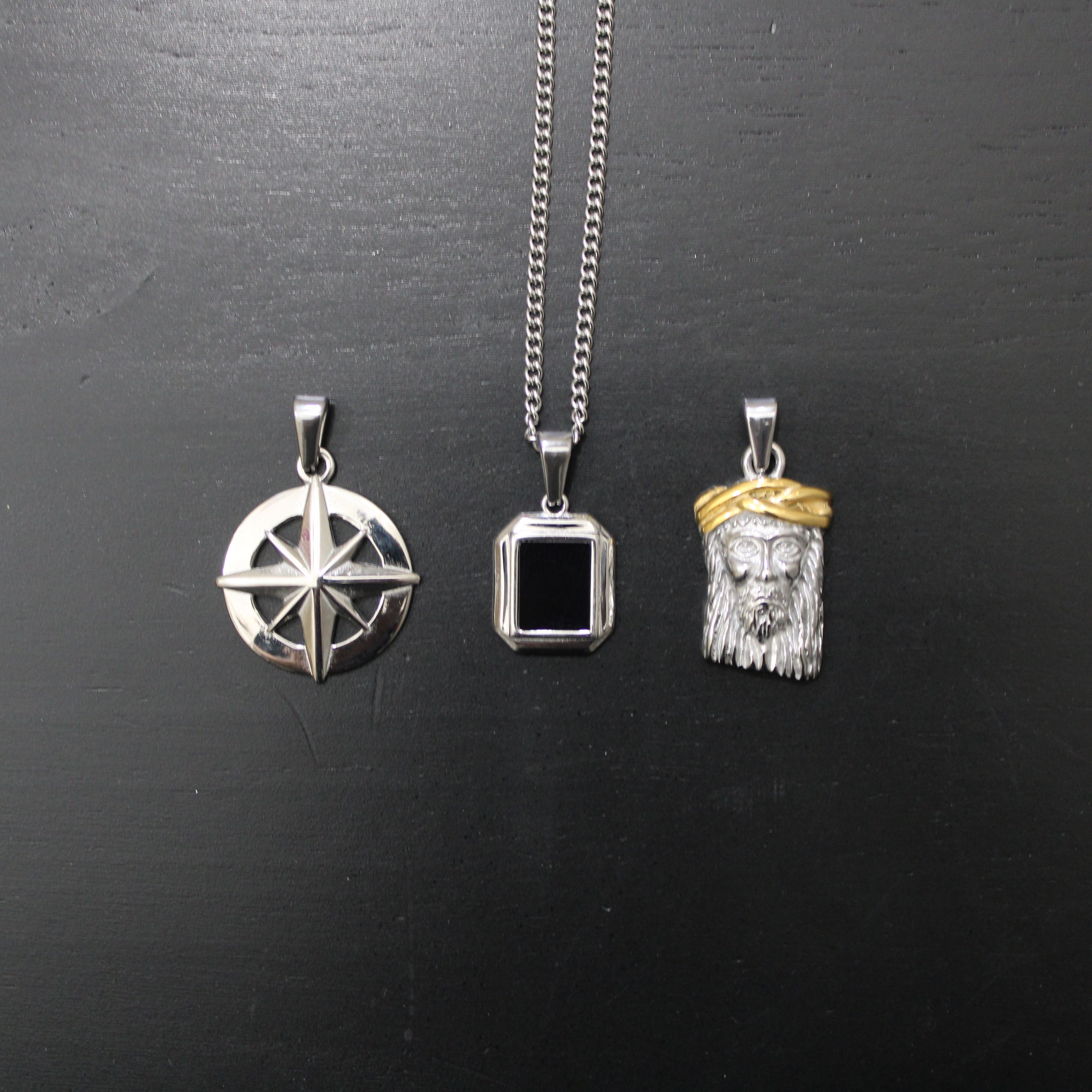 Jewelry Silver Pendant Set - Onyx Jesus Piece Northstar, Men's
