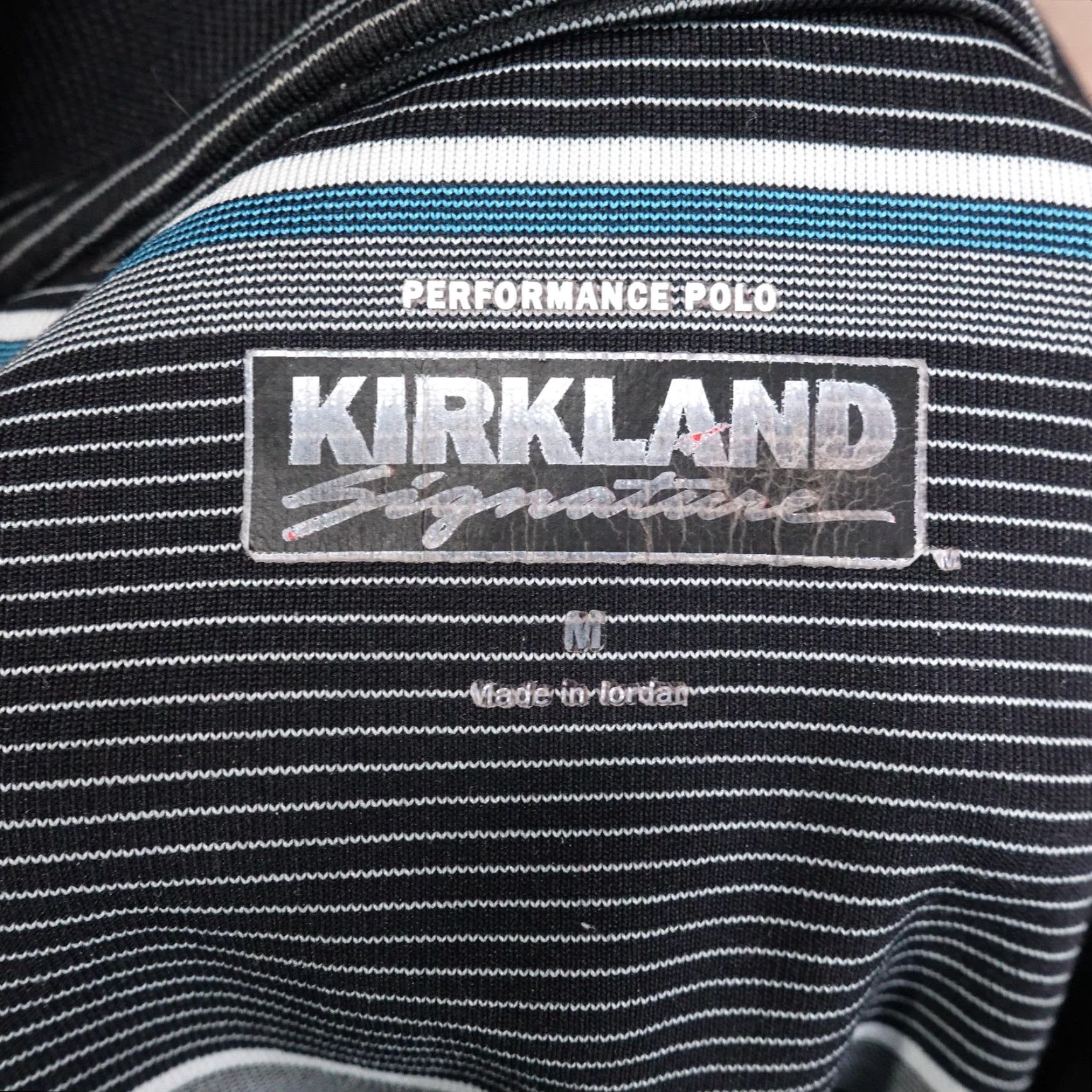 Vintage Kirkland Signature Performance Polo Shirt Mens M Black Gray Striped Short Sleeve Golf Shirt Size US M / EU 48-50 / 2 - 6 Thumbnail