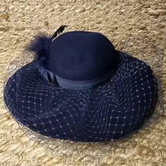 Other Vintage Blue Feather Bow Felt Women's Hat Size ONE SIZE - 1 Thumbnail