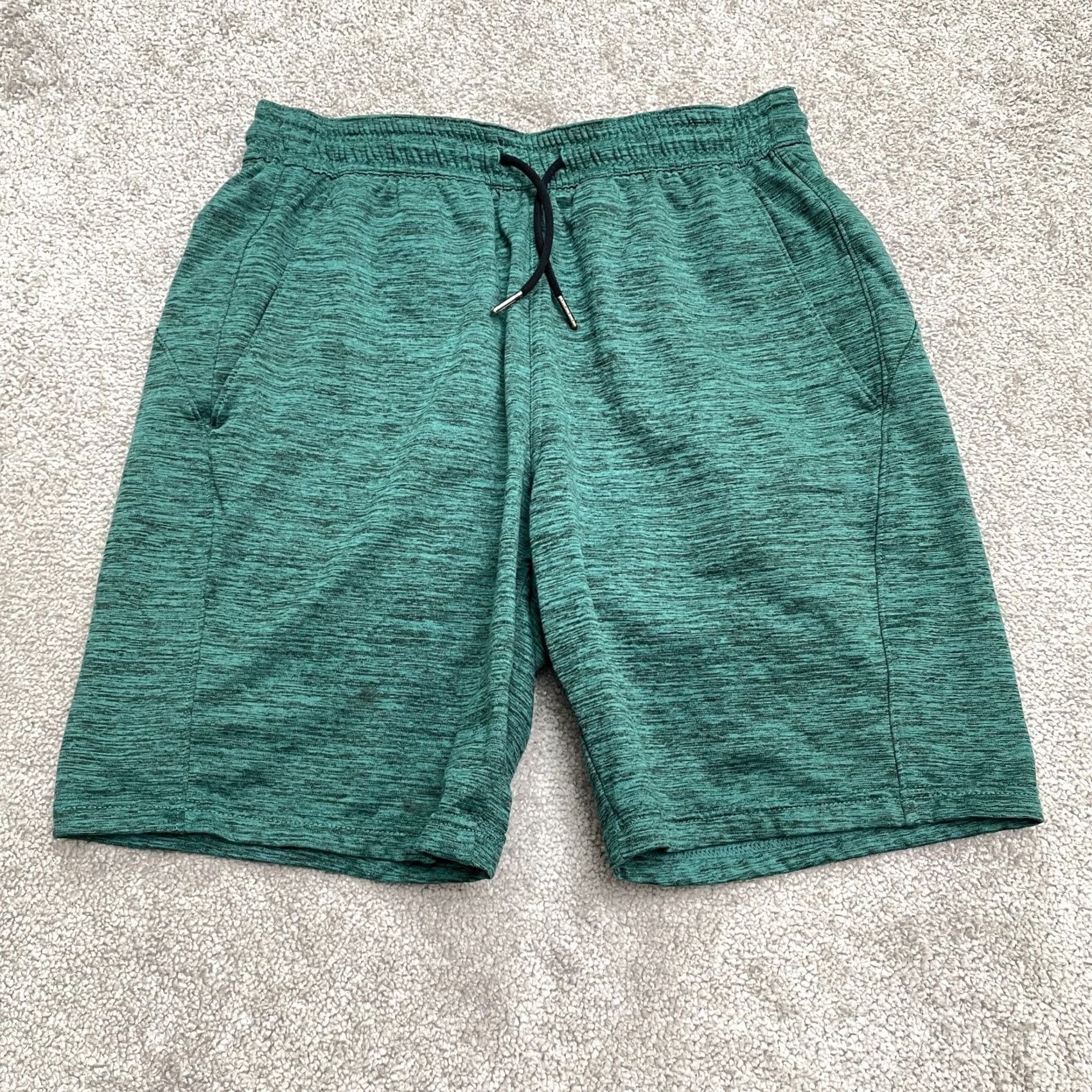 Vintage Zella Performance Casual Shorts Mens Small Heather Green Elastic Drawstring Pocket Logo Zipper Size US 29 - 2 Thumbnail